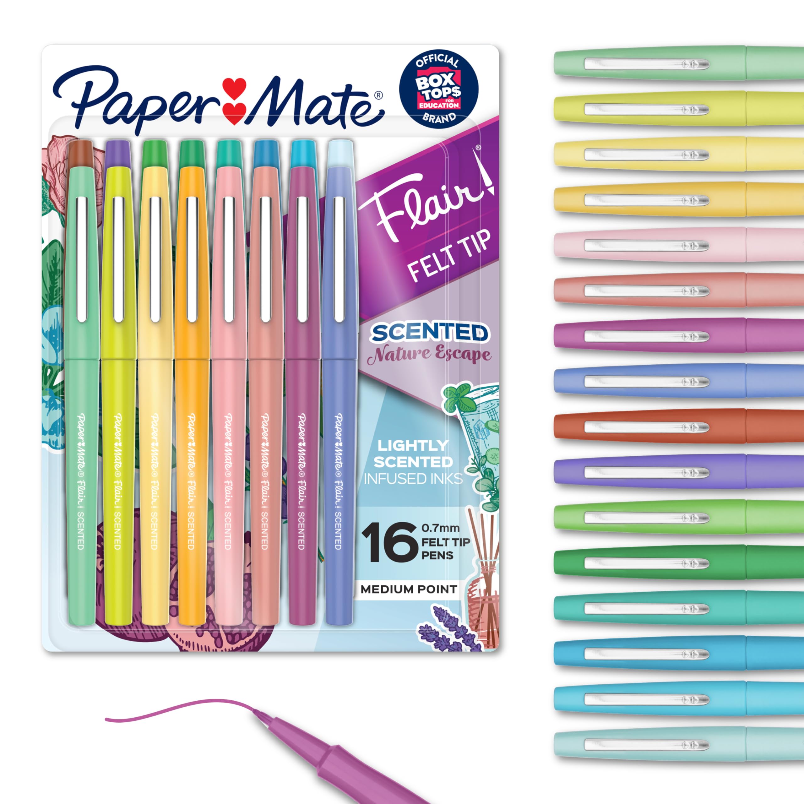 Paper Mate Flair Nature Escape Scented Felt Tip Pens, Medium Point (0.7mm), Assorted Colors, 16 Count - Perfect for Journaling, Writing, Coloring, Teacher Supplies