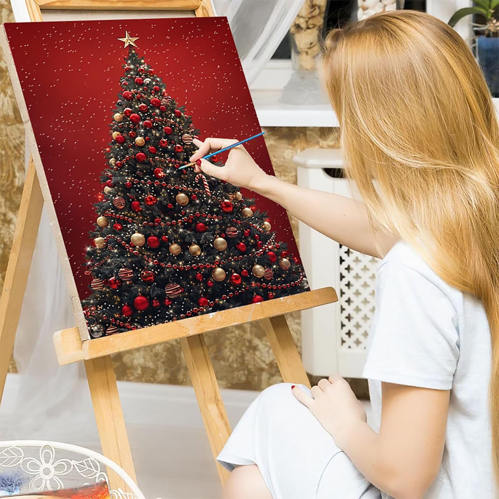 油絵 数字による油絵 クリスマスツリー Diy 数字でペイント キャンバス