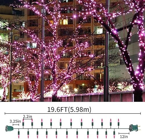 Miniatura 5 de XMASLAND Juego de luces de Navidad rosadas ultra brillantes conectables, 100 unidades, 19.6 pies, bombilla incandescente, mini tira de luces para
