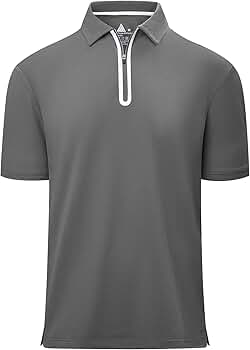 Men's Zipper Polo Shirt Short Sleeve Moisture Wicking Casual