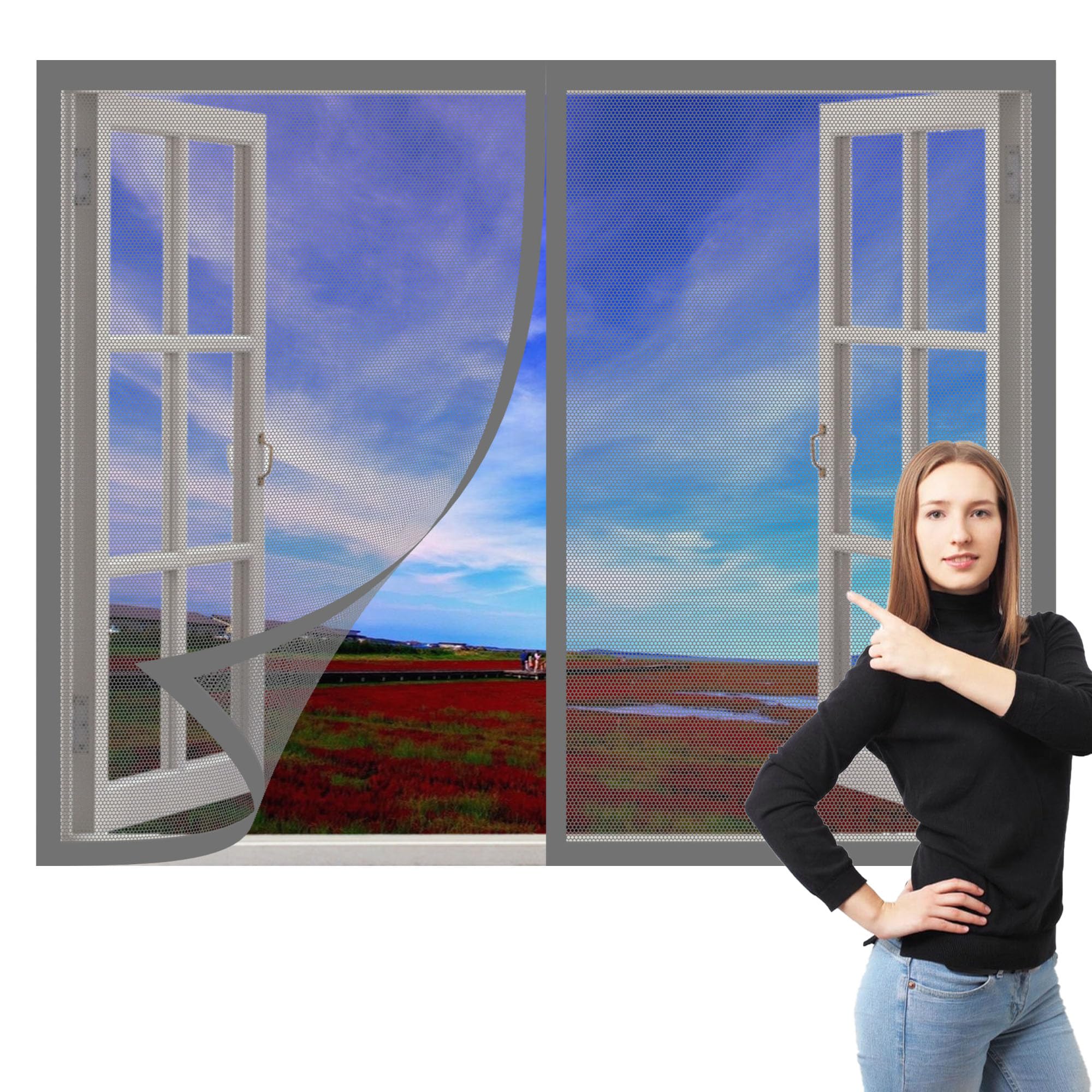 Window Fly Screen 115 x 115 cm Prevents Insects Flies Mosquitoes from Entering The Room Magnetic Window Screen Insect Mesh Custom Size for Living Room Bedroom Offfice, Grey