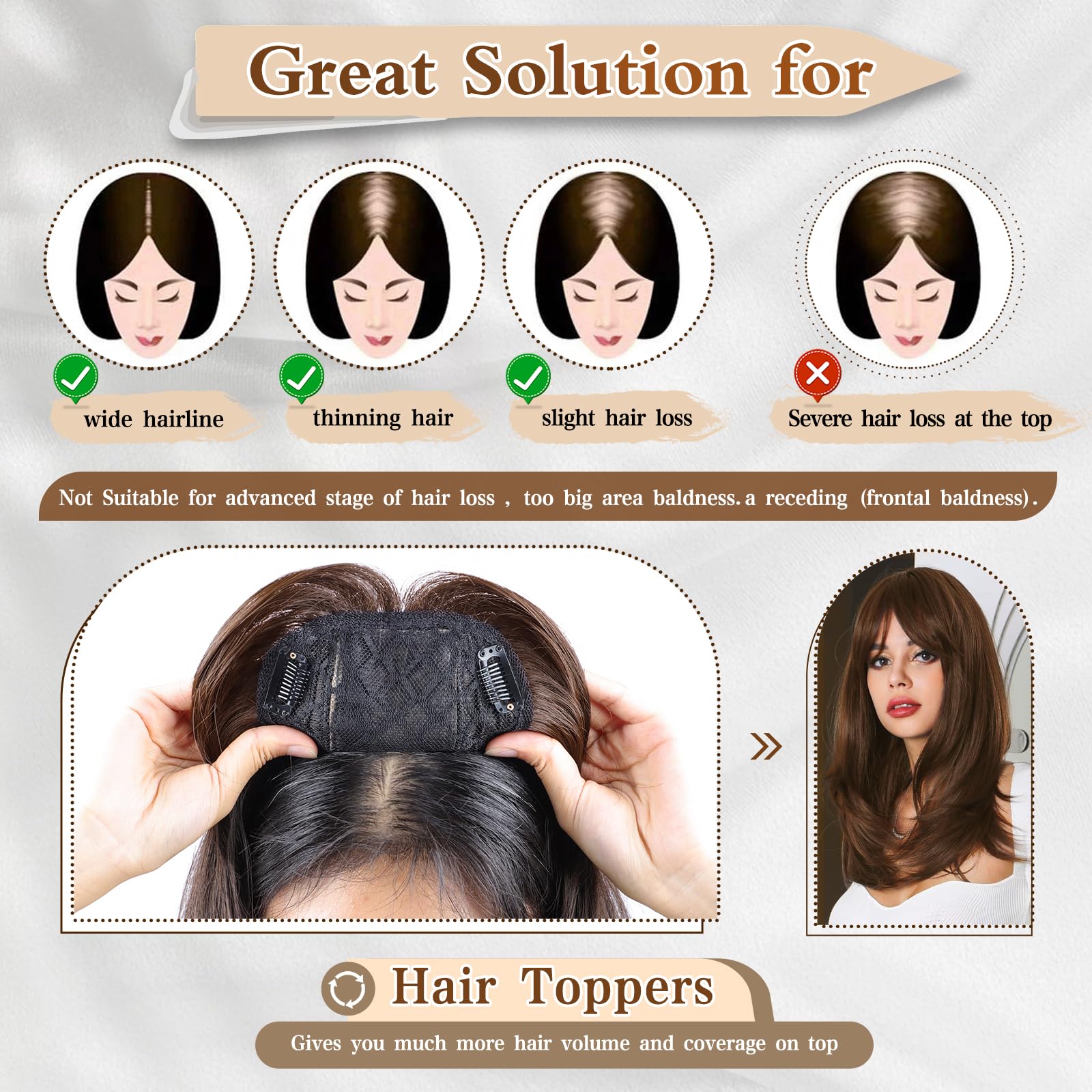 Amazon.com : FREEMEIGE Hair Toppers for Women Clip in Topper  display picture 3