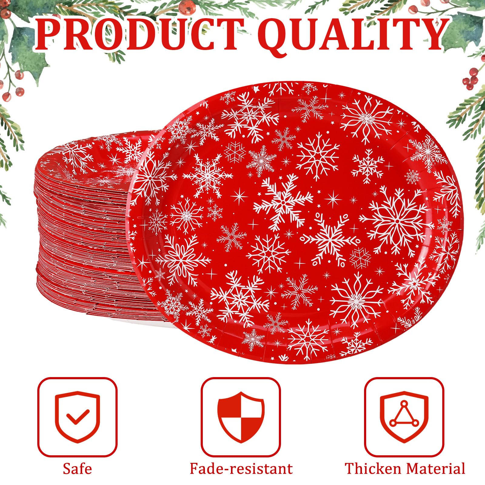 Einweg-Pappteller für Weihnachten, oval, 25,4 x 31,8 cm, groß, für Dinner-Partys, Urlaub, Pappteller für Weihnachten, Party, Geschirr, Tisch (Schneeflocke)