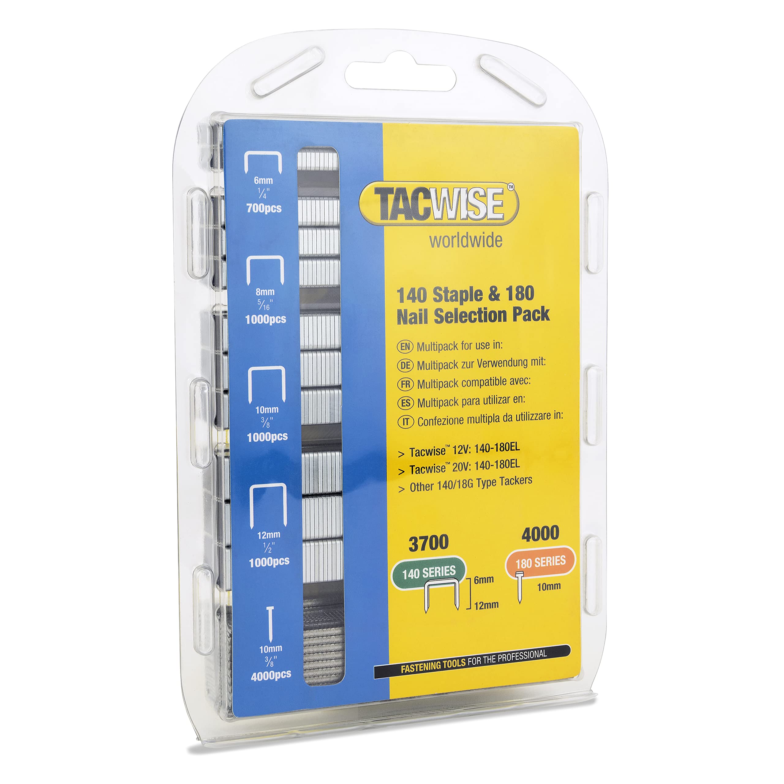 Tacwise1627 Selection Pack of Type 140 / 6-12 mm & Type 180 / 10 mm Galvanised Staples and Nails, Pack of 7,700