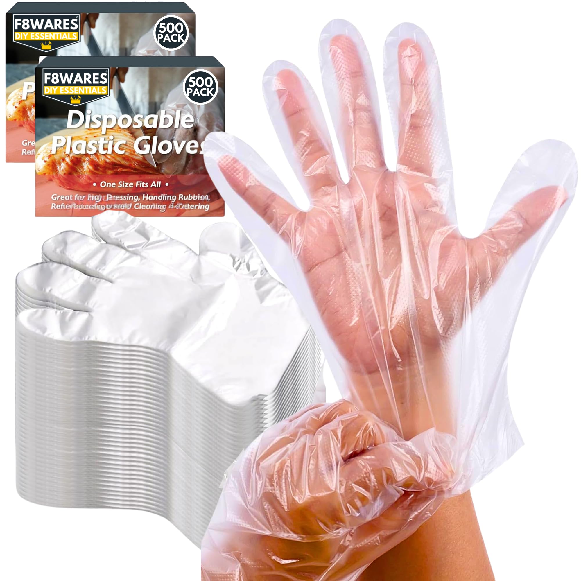 F8WARES 1000PK Disposable Gloves - Transparent Hand Gloves for Cooking Food Grade - Use and Throw Polythene Plastic Gloves for Home, Kitchen, Dish Washing