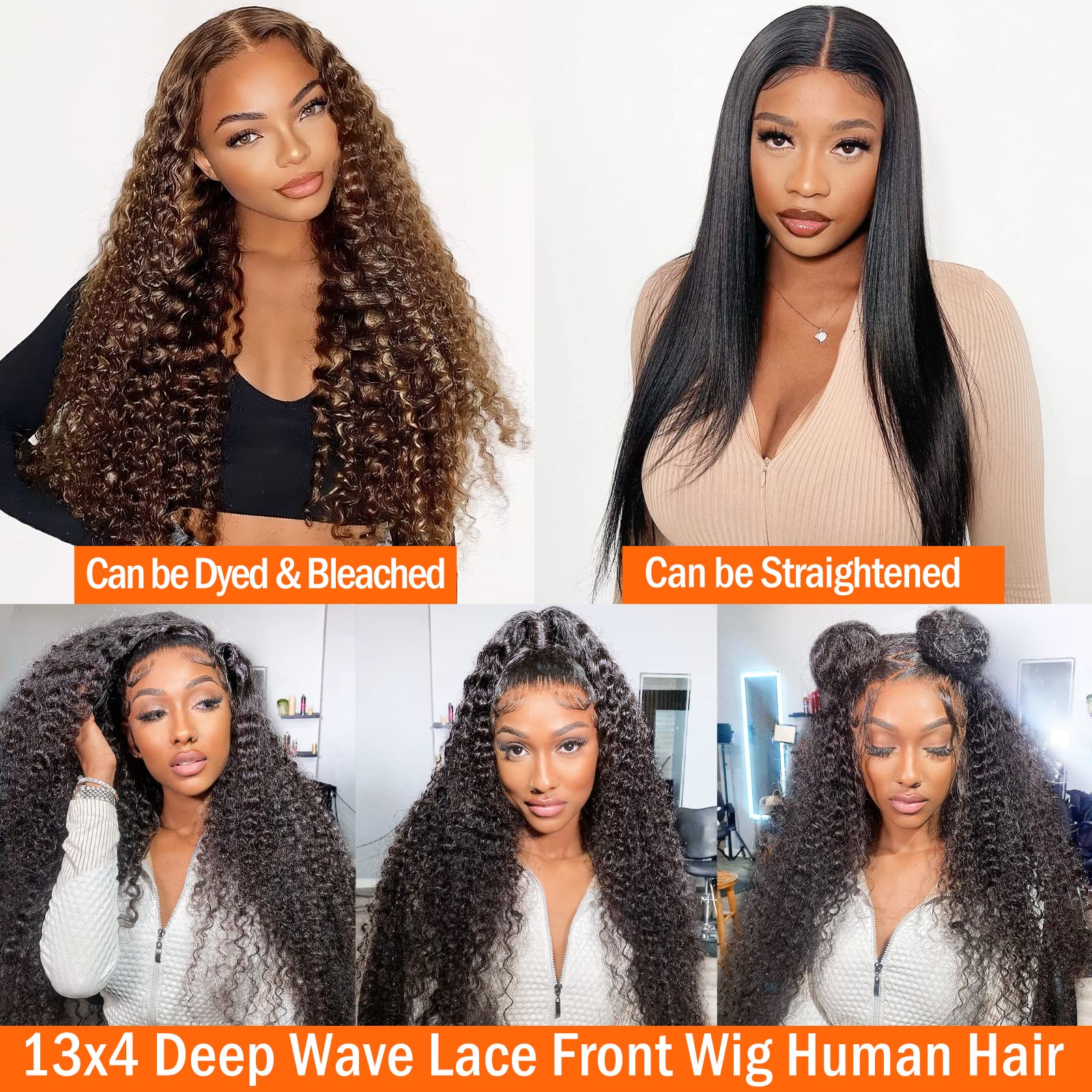 13x4 HD Lace Front Wig Human Hair Deep Wave Glueless Pre Plucked YEEAAK 13x4 Deep Wave Human Hair Lace Front Wig 18 inch  main image 3