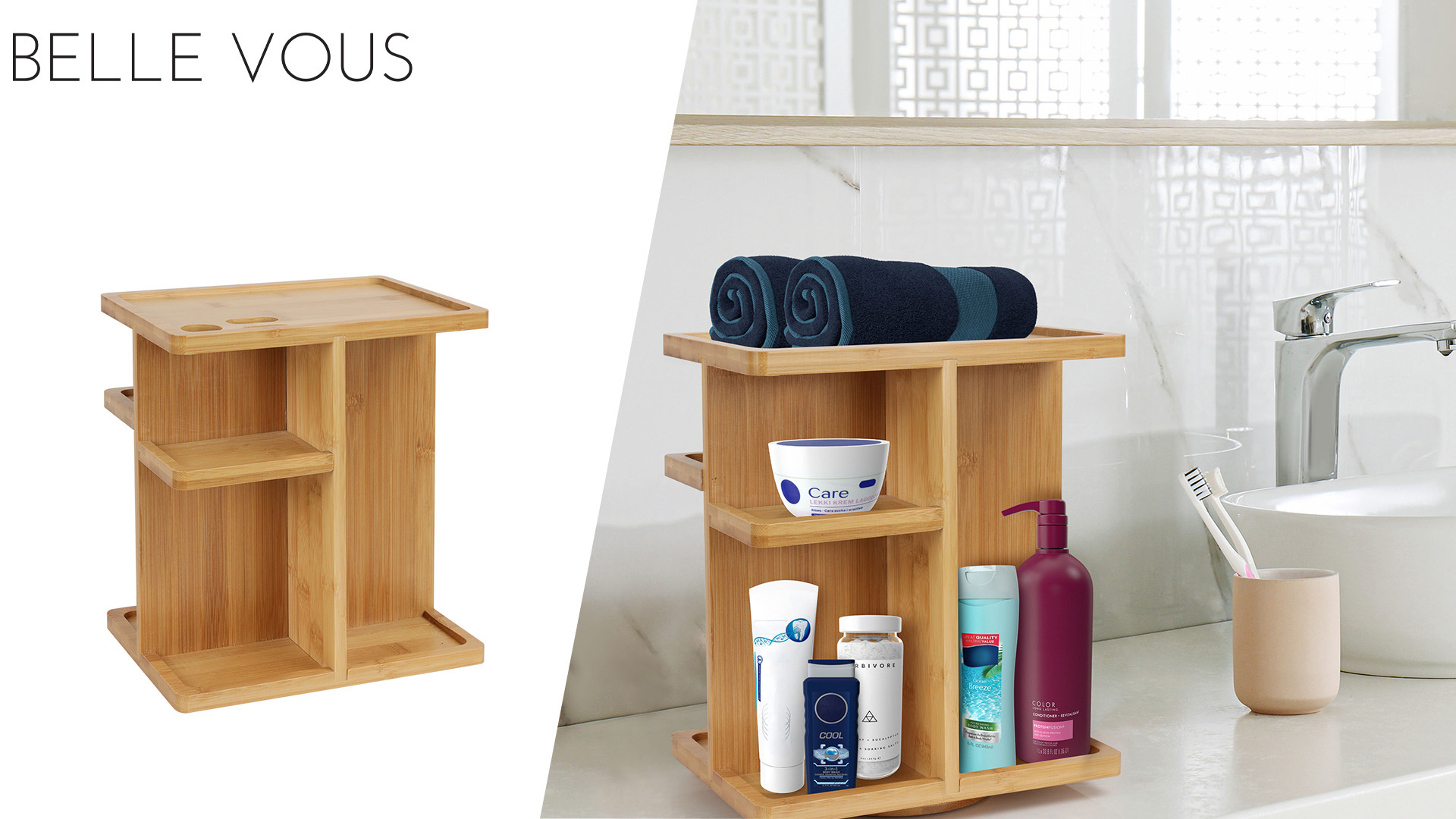 Organisateur De Salle De Bain En Bambou - 7 Compartiments Pour Maquillage Et Produits Beauté - 6