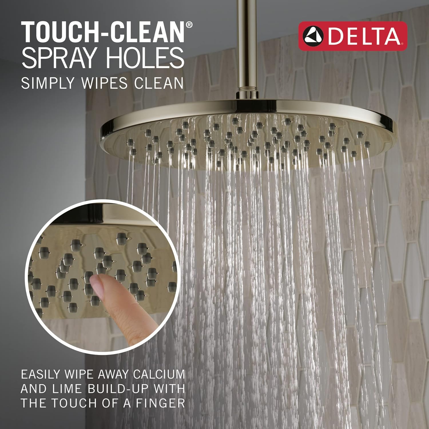 Delta Polished Nickel Round Rain Shower Head, 12 Inch Metal Large Shower Head Rainfall, Overhead Rain Showerhead, 1.75 GPM Flow Rate, Lumicoat Polished Nickel 52158-PN-PR