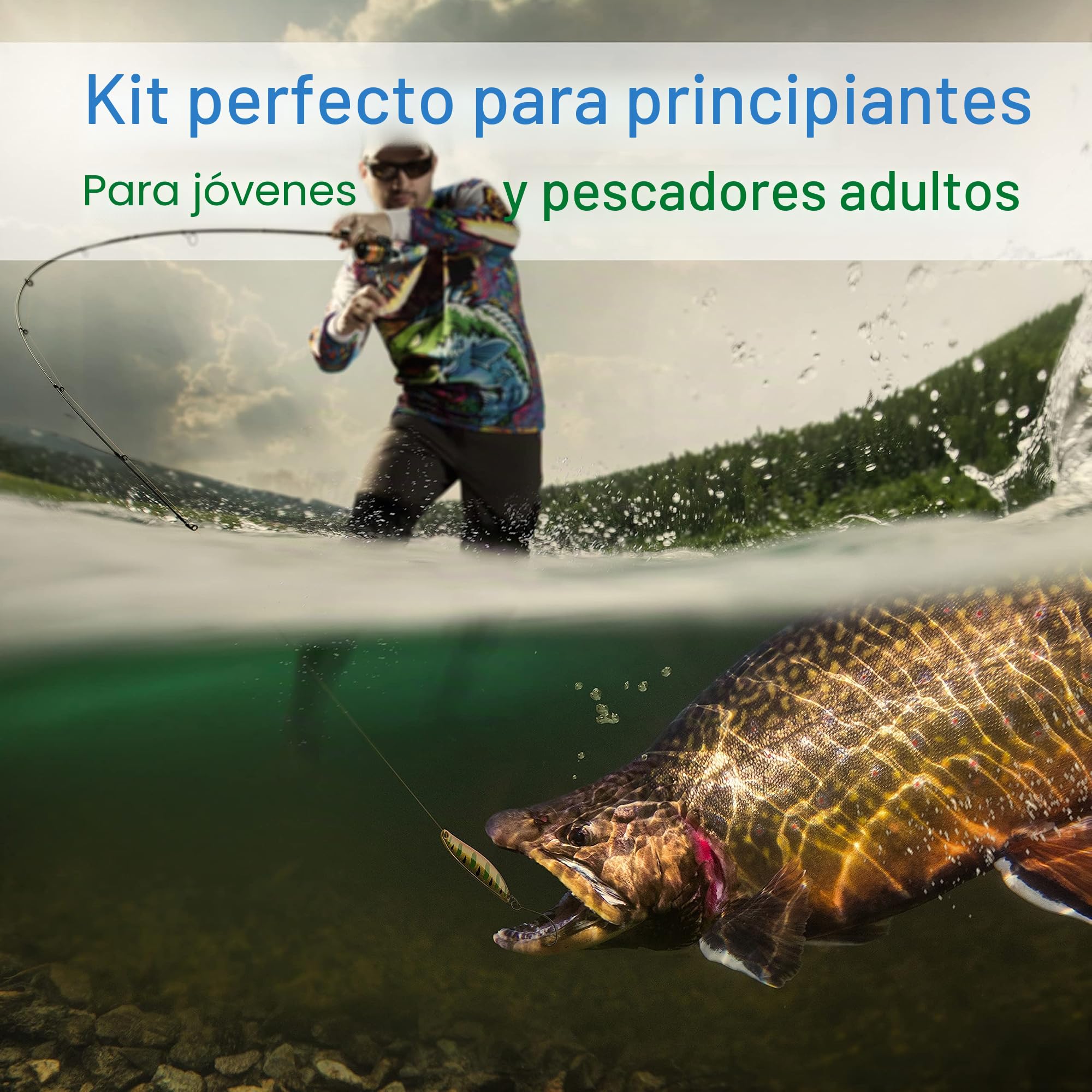 Combo de caña de Pescar con Mosca y Carrete, Incluye Funda de Transporte, Moscas y sedal, Equipo y Accesorios de la Serie Charter de Wakeman (Negro)