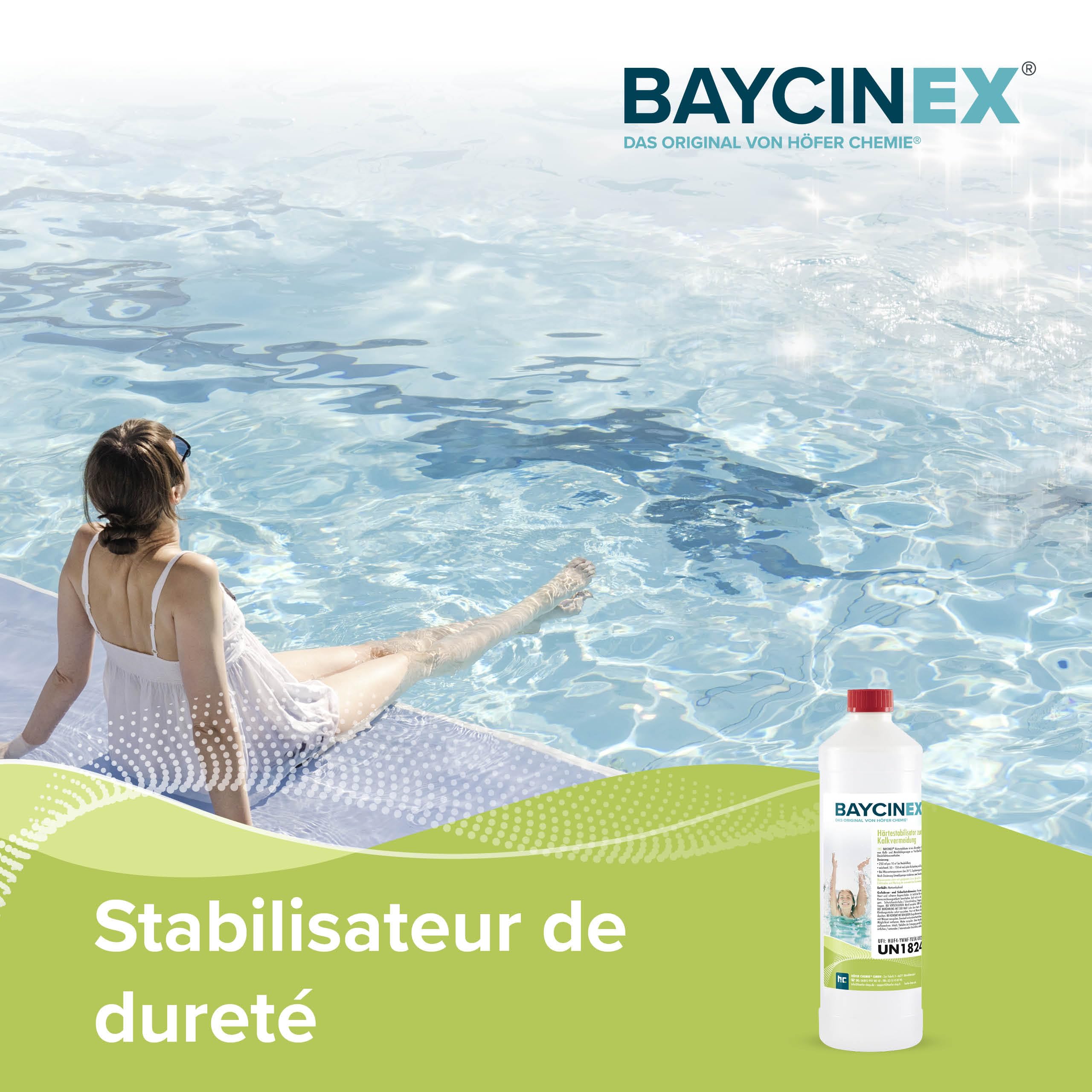 Höfer Chemie 6 x 1 L stabilisateur de dureté à Action Anti-calcaire | Prévient les dépôts calcaires et métalliques, les colorations et l’eau trouble – formule liquide stable au chlore