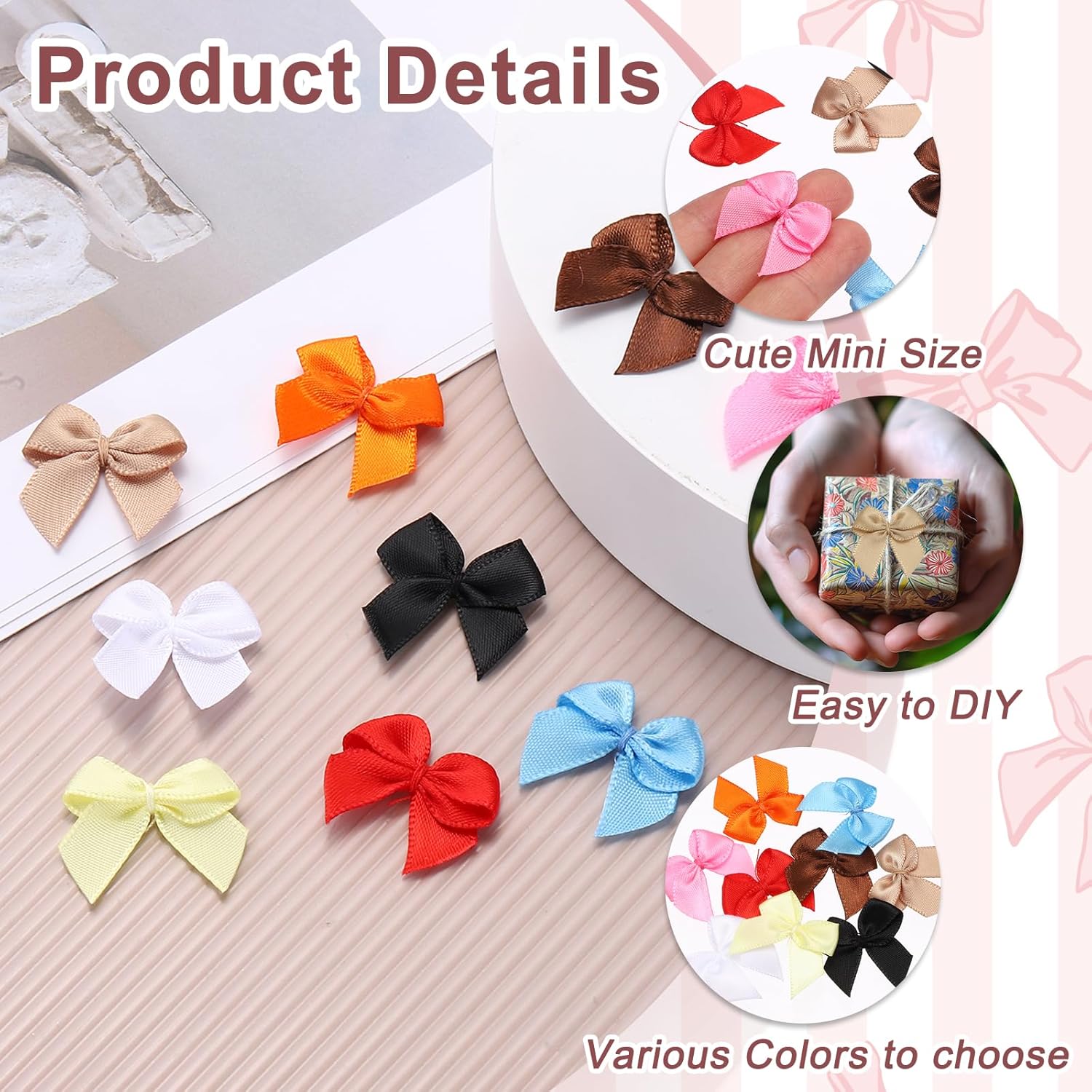 MECCANIXITY 60 Pcs Mini Ribbon Bow 3/4" Mini Fabric Satin Ribbon Flower Bows for Craft DIY Sewing Wedding Birthday Party, Black - Image 3