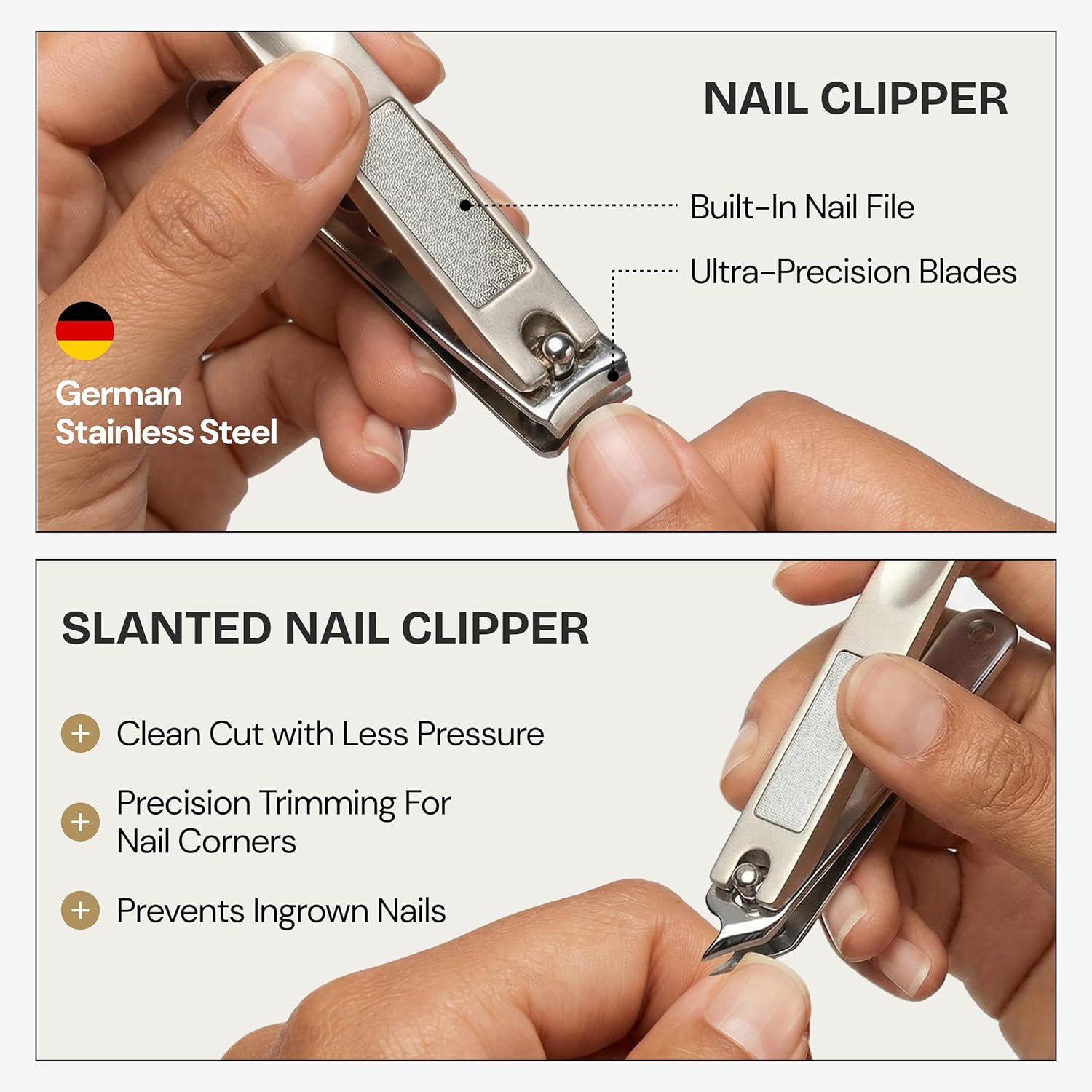 Manicure Pedicure Set 7-in-1 Stainless Steel, Ultra Sharp, Slanted Nail Clipper, Fingernail Clipper, Cuticle Nipper, Glass Nail File, Eyebrow Tweezers, Scissors, Case - Gift Idea - Gray - Image 4