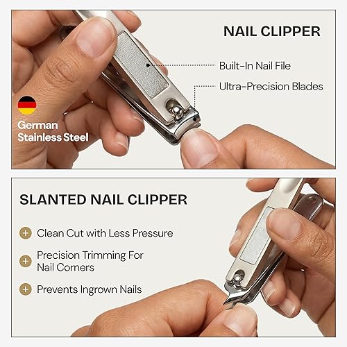 Miniatura 4 de Juego de manicura y pedicura de acero inoxidable 7 en 1, ultra afilado, cortaúñas inclinado, cortaúñas, pinza de cutícula, lima de uñas de vidrio,