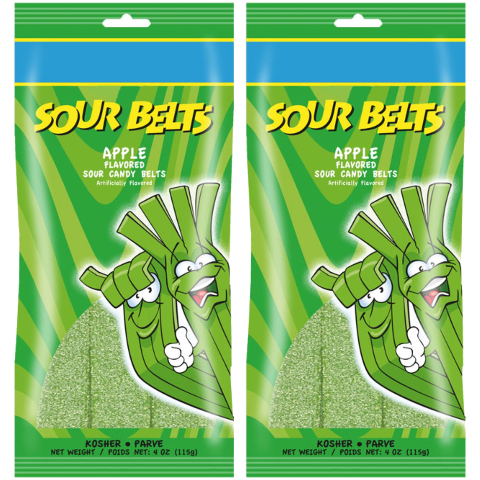 Snacktery Green Apple Sour Belts - St Patricks Day Candy Belts - Vibrant & Tangy Sour Strips - Vegan & Kosher Green Candy for St. Patricks Day Candy Party Favors - 4 Ounce, 2 Pack