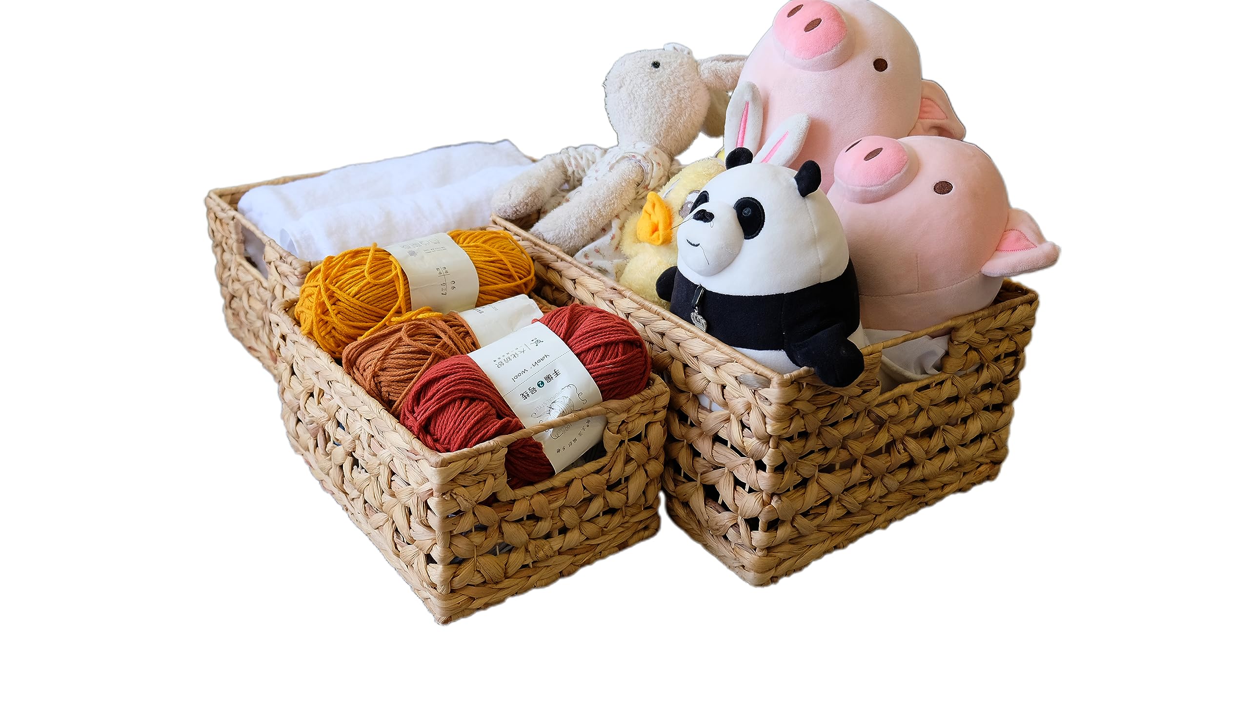 LiLaCraft Set 3 Natural Storage Baskets for Organizing, Wicker Cubby Storage Bins, Water Hyacinth Woven Baskets for Storage with Carrying Handles Decor (Size S,M,L)