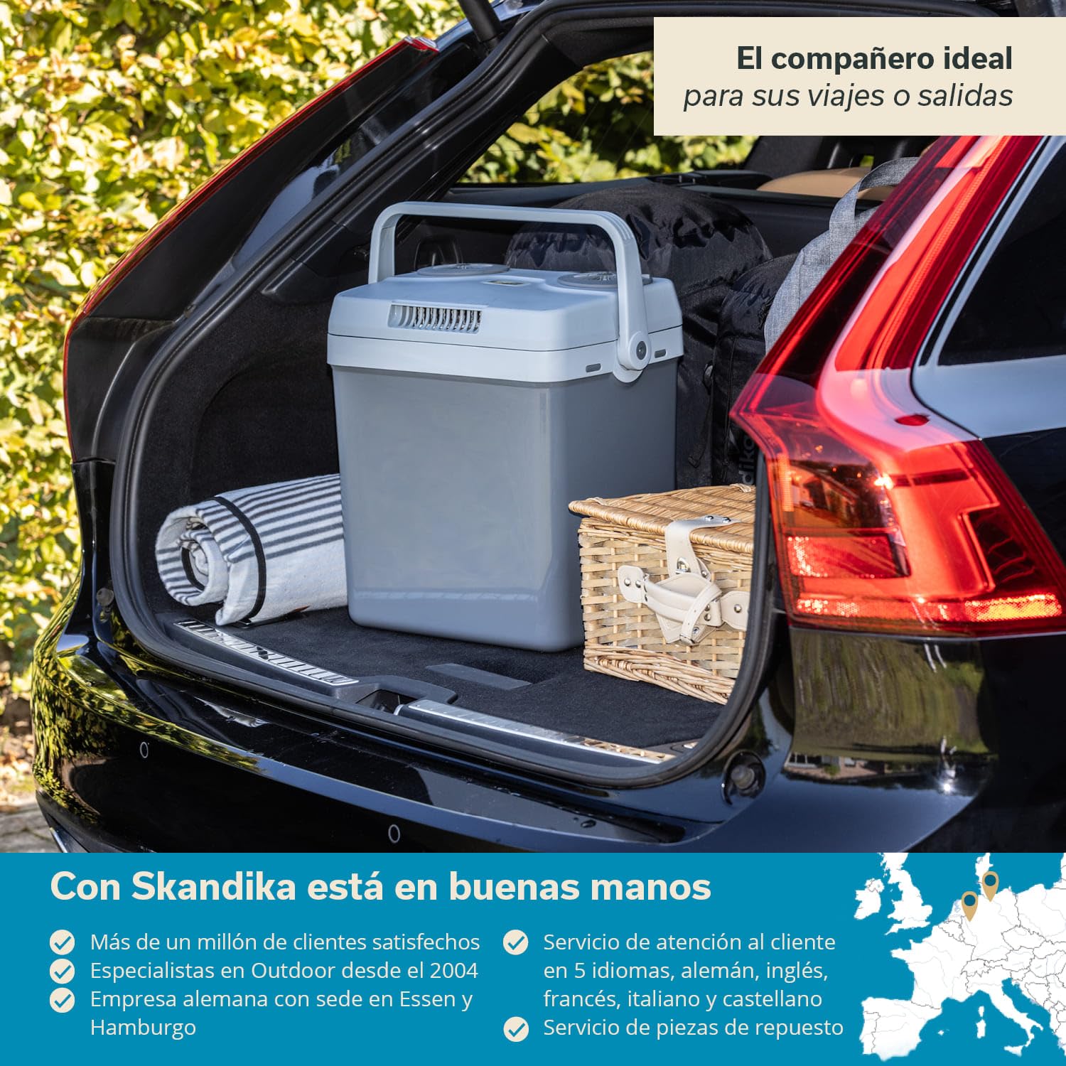 skandika Nevera portátil eléctrica Leira 19L| para coche y enchufe eléctrico, 12V, 220-240V, función enfriar y mantener caliente | nevera para coche, camping, festival, picnic