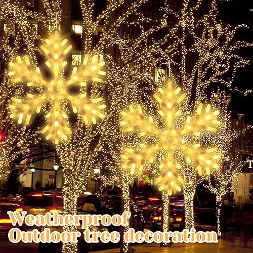 Miniatura 9 de Juego de 2 luces LED de copo de nieve de 24 pulgadas, decoraciones de copo de nieve grandes de Navidad, luces colgantes de copo de nieve iluminadas
