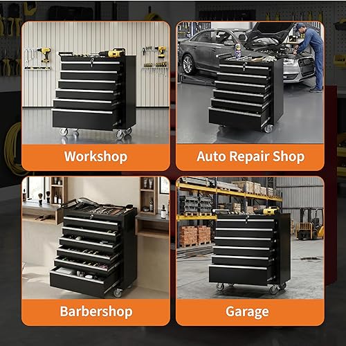 Miniatura 6 de IDEALHOUSE Baúl de herramientas con ruedas, gabinete de almacenamiento de 6 cajones, caja de herramientas con ruedas, organizador portátil de