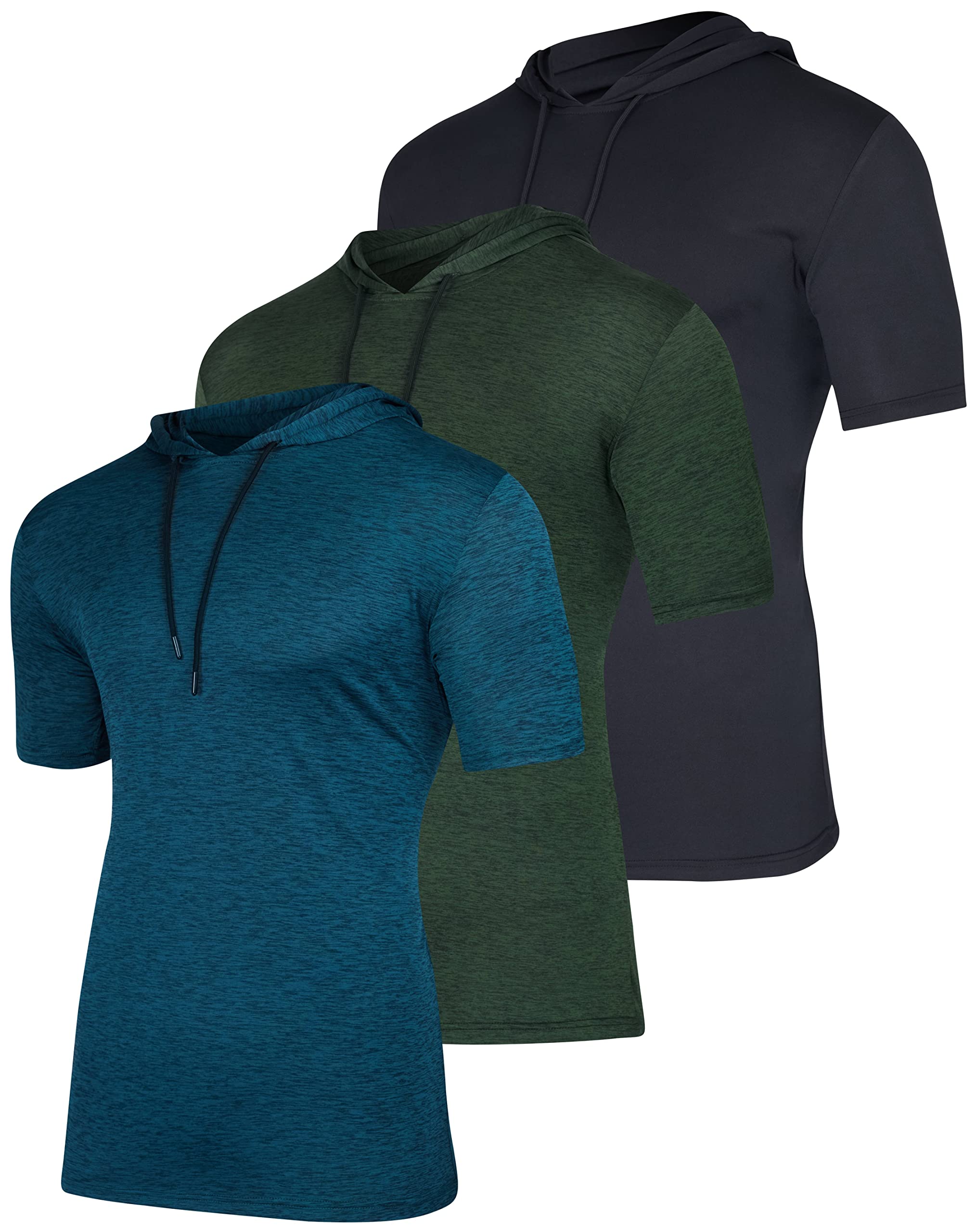 Real Essentials 3 Pack: Men's Dry Fit Short Sleeve Active Athletic Hoodie Pullover Sweatshirt (Available in Big & Tall)