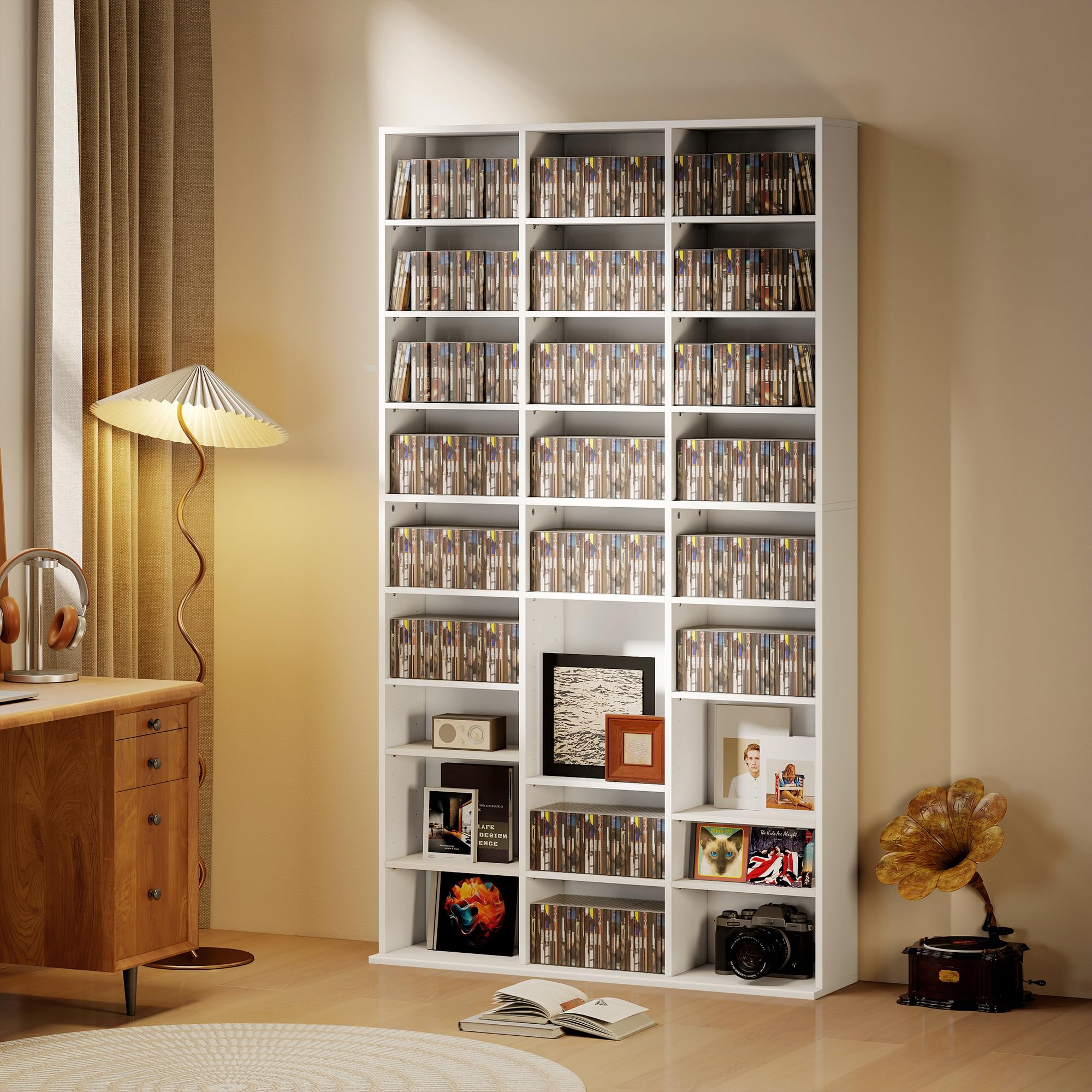 HOMCOM CD/DVD-Regal für 835 CDs oder 500 DVDs, Blu-ray Medienregal, Weiß | Mit 27 Fächern, 21 Verstellbaren Einlegeböden, CD Turm, für Wohn-, Schlaf- oder Arbeitszimmer