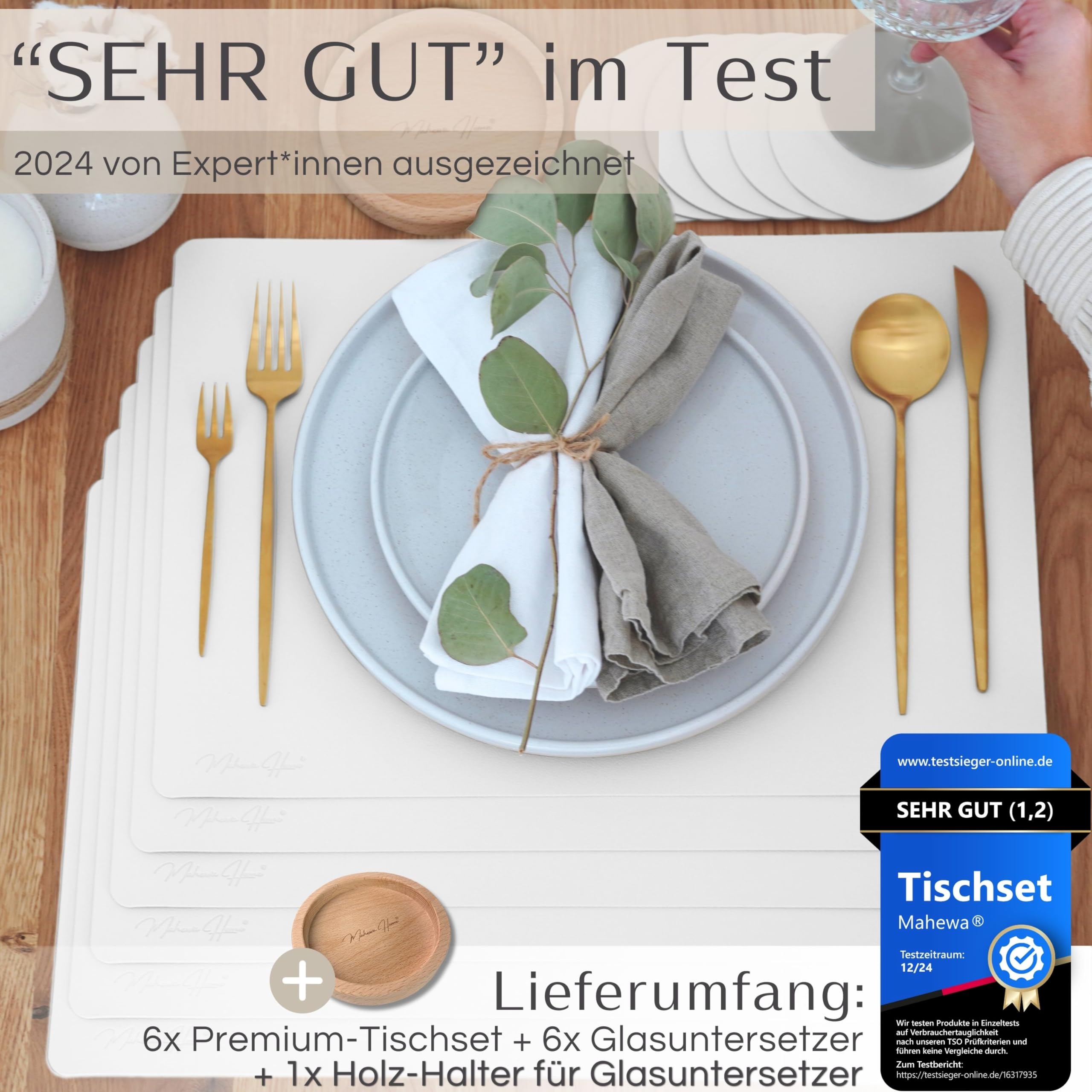 Mahewa® Set van 6 premium placemats van imitatieleer, afwasbaar en waterdicht, placemats, borden onderzetters in lederlook grijs