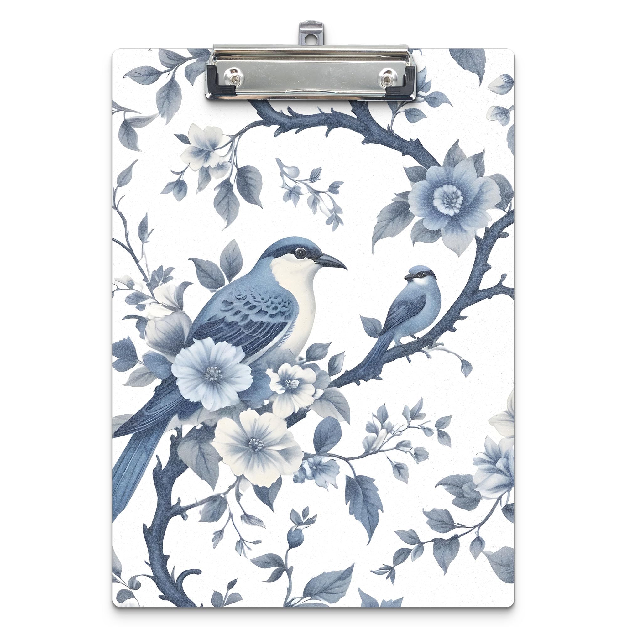 APJYM Vintage Floral Blue Bird Clipboard, Blue and White Chinoiserie Grandmillennial Floral Wooden Clip Boards for Office Classroom Teacher Student Nurse Doctor, Standard A4 Letter Size 9x12.6 Inch