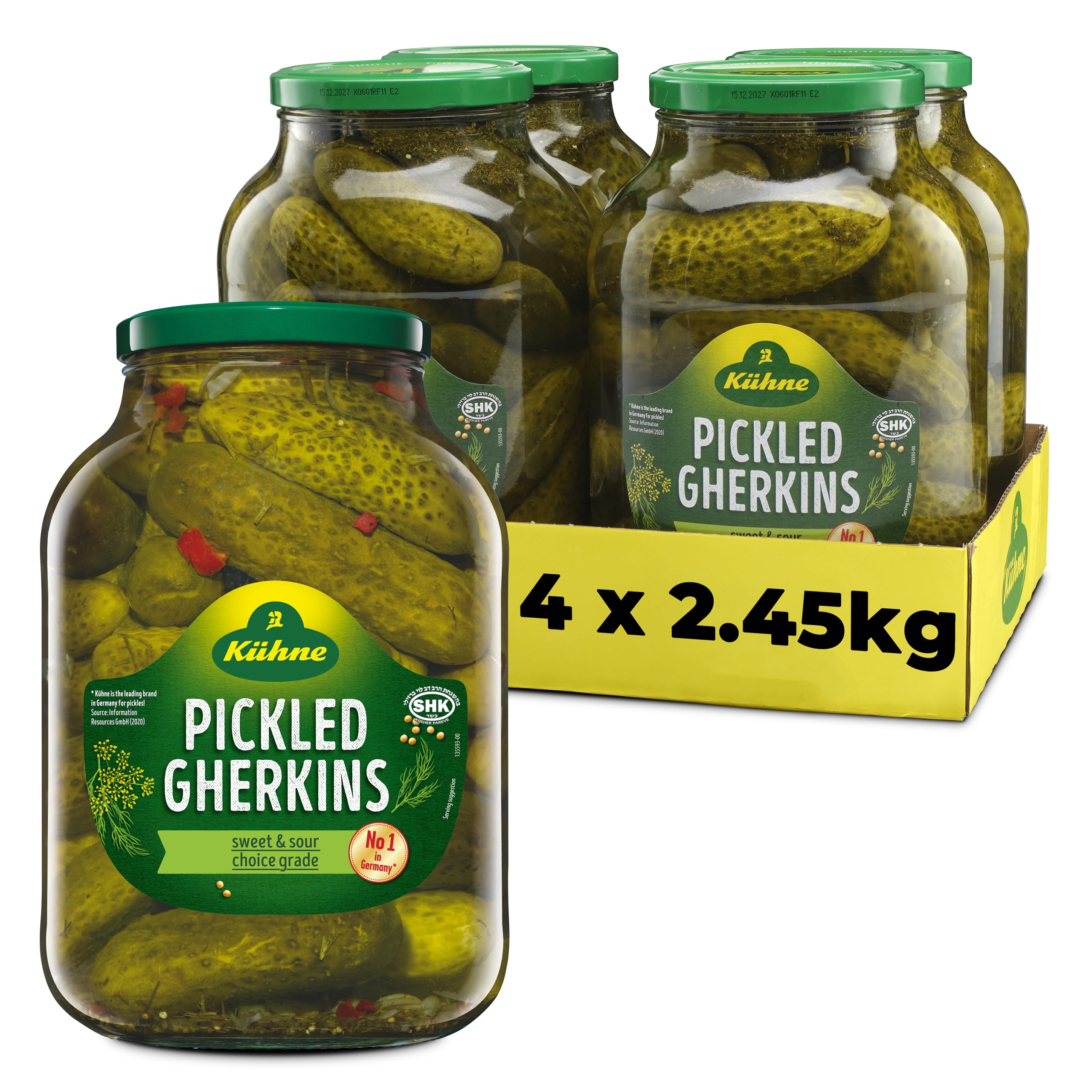 Kuhne Pickled Gherkins, 2.45 kg (Pack of 4)