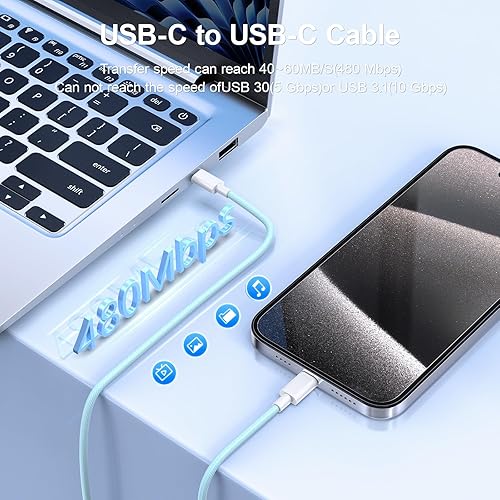 Miniatura 5 de Paquete de 2 cables de carga USB C a USB C de 6 pies para iPhone 15, cable USB C de 60 W, cable de carga rápida USBC tipo C compatible con