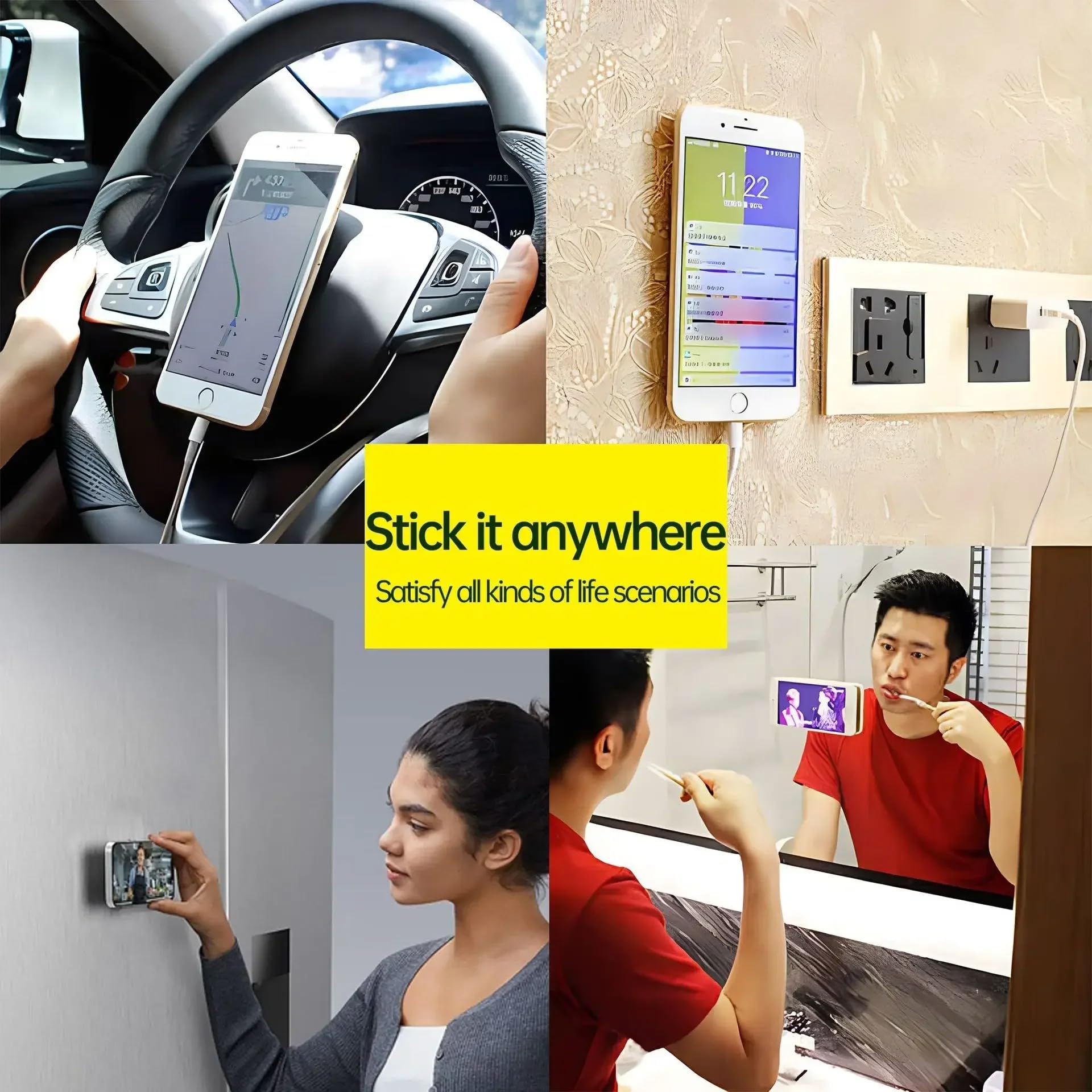 XZC Confezione da 3 impugnature in silicone a doppia ventosa per telefono, supporto per selfie e video, riutilizzabili e rimovibili (bianco)
