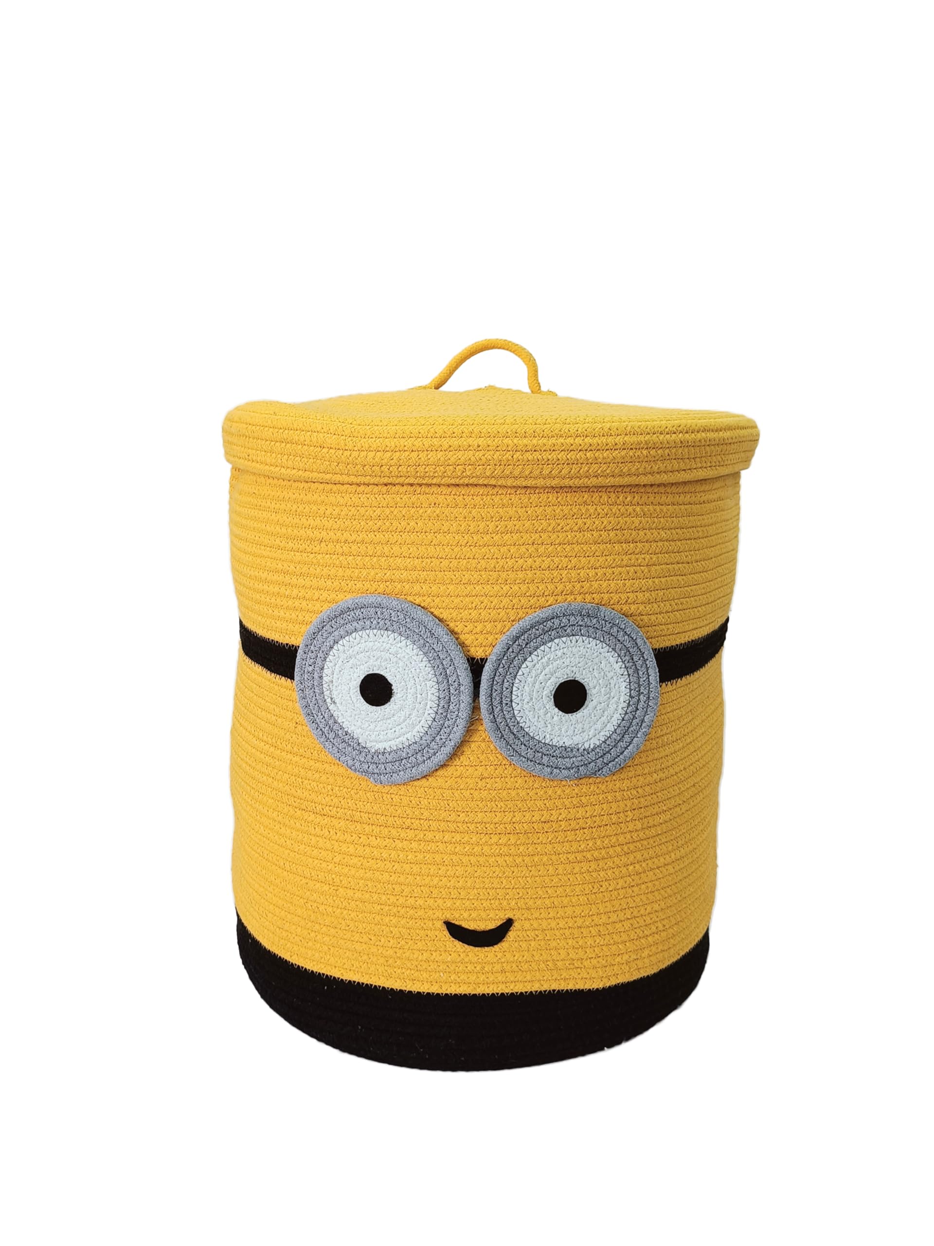 Casa Snug Woven Cotton Rope Round Jute Laundry Basket Bin Storage Organizer With Lid for Home, Kitchen, Baby, Laundry Hamper, Toys, Clothes (Large, 15x18 Inch)