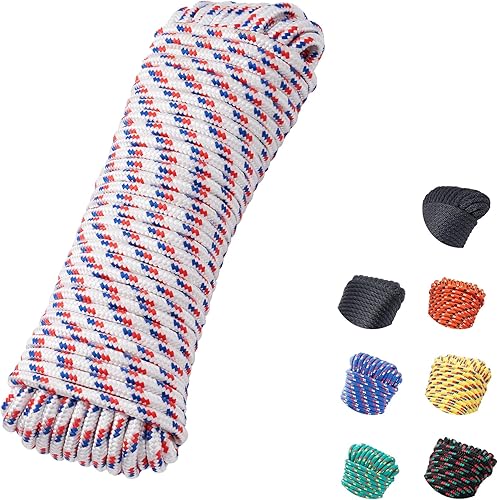 Cuerda de polipropileno trenzada de diamante de 38 de pulgada y 100 pies, cuerdas marinas gruesas multiusos para barco para camping y asta de