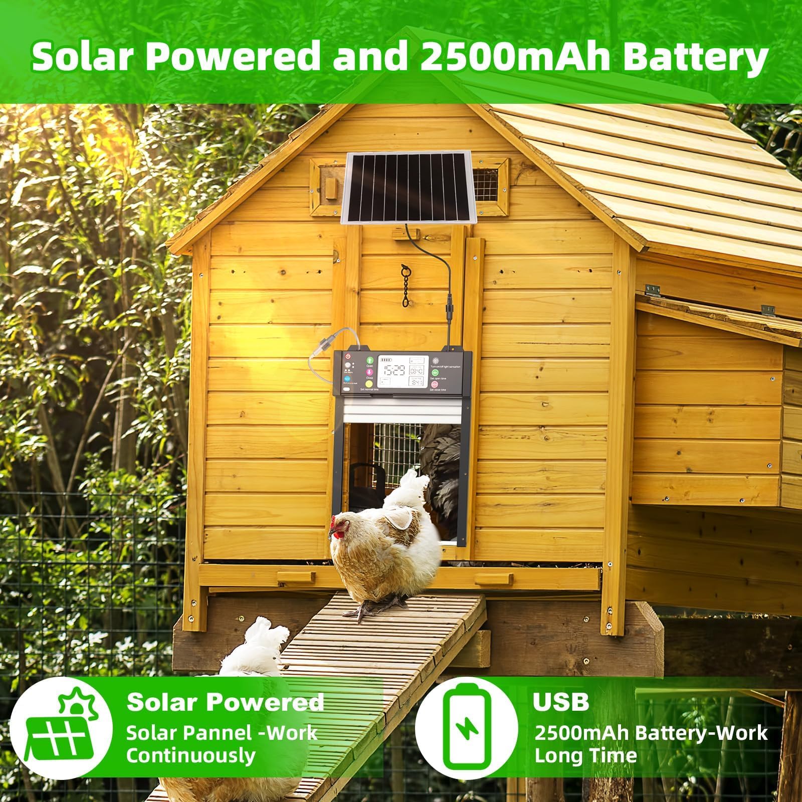 Shinmax Porta Automatica Solare Intelligente Per Pollaio Con App WiFi 2,4 GHz, Sensore Di Luce, Timer, Anti-Schiacciamento, Display LCD, Batteria Ricaricabile 4000mAh