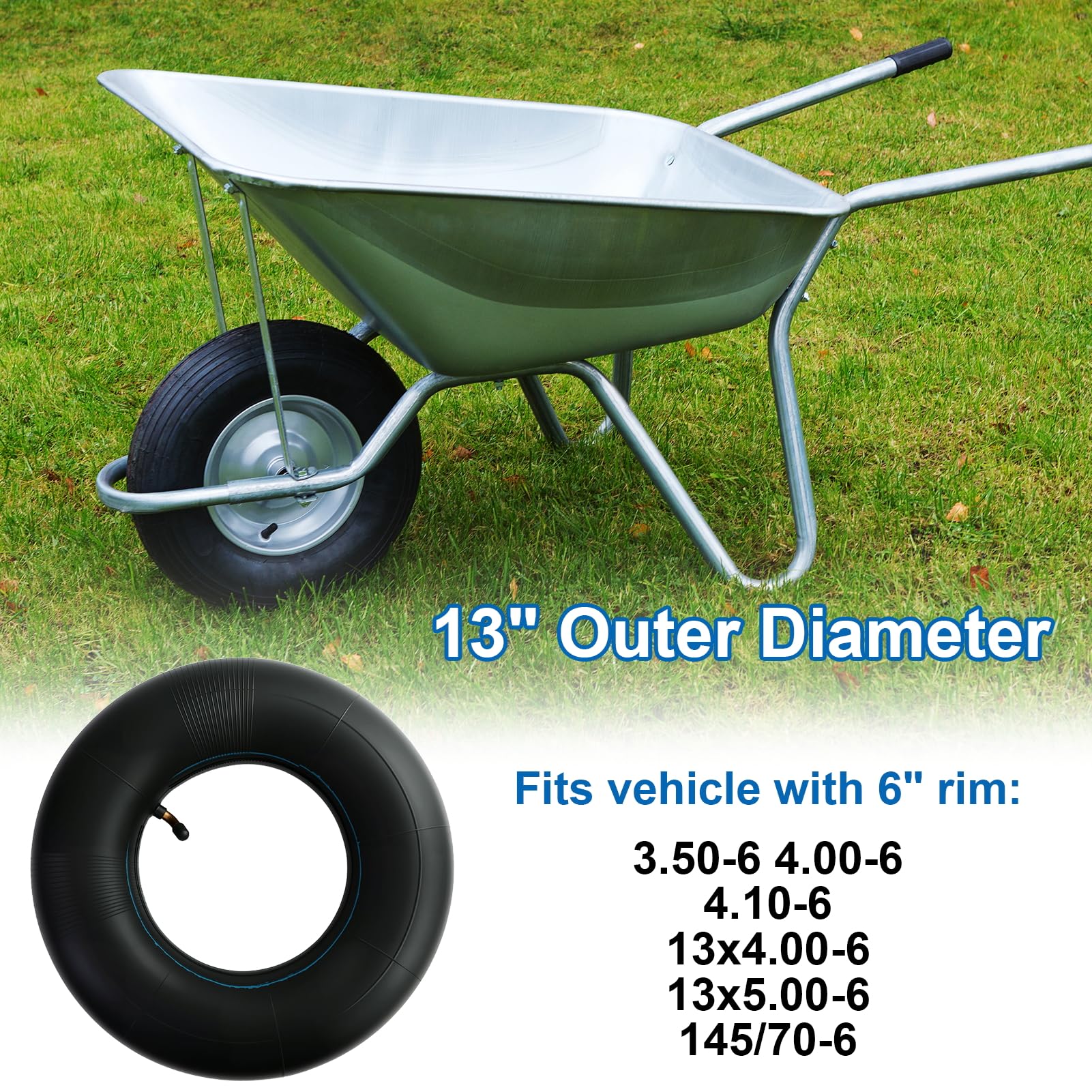 2 Pièces Chambres à Air de Brouette 3.50/4.00–6, Chambre à Air Brouette pour Chariot à Main, Chariot de Transport, Chariot De Jardin, Tondeuse à Gazon