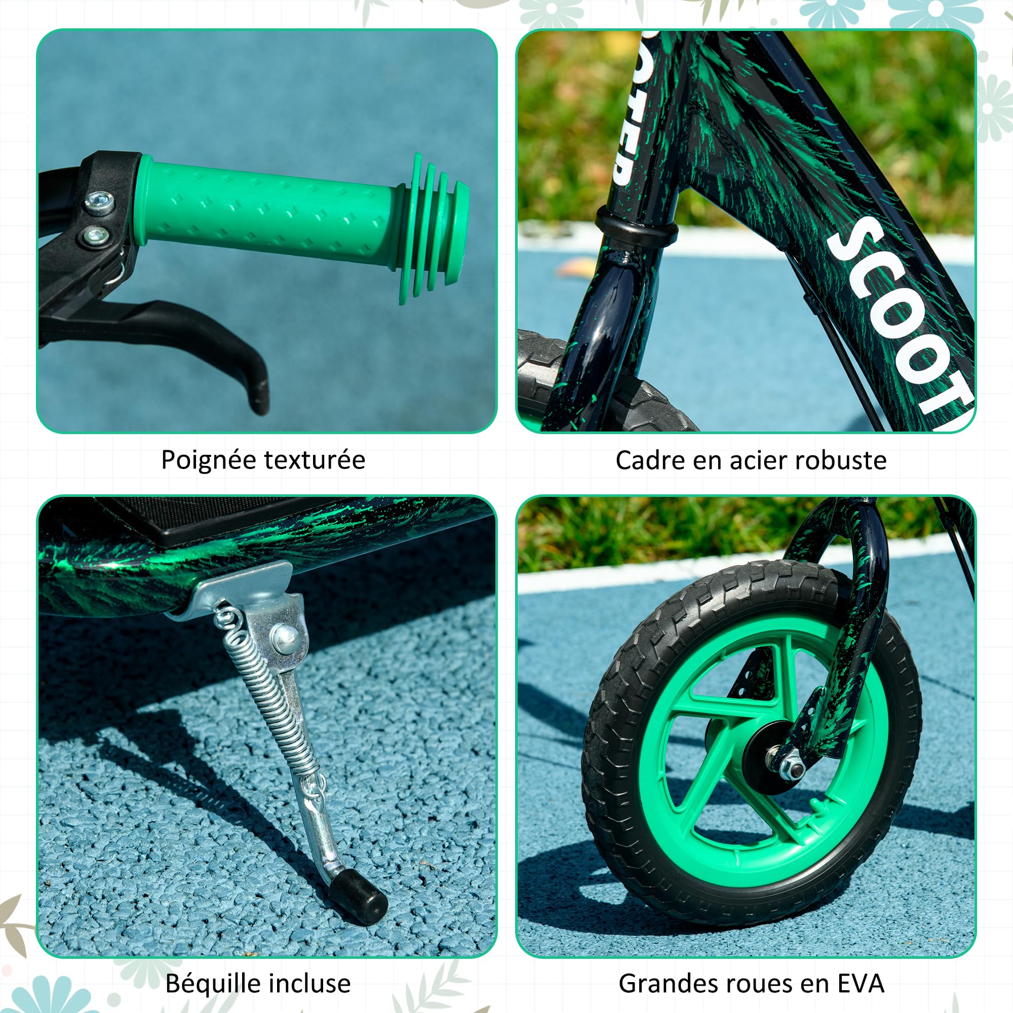 AIYAPLAY Trottinette Enfant 6-12 Ans Grandes Roues 30 cm Hauteur Réglable Frein Arrière Béquille