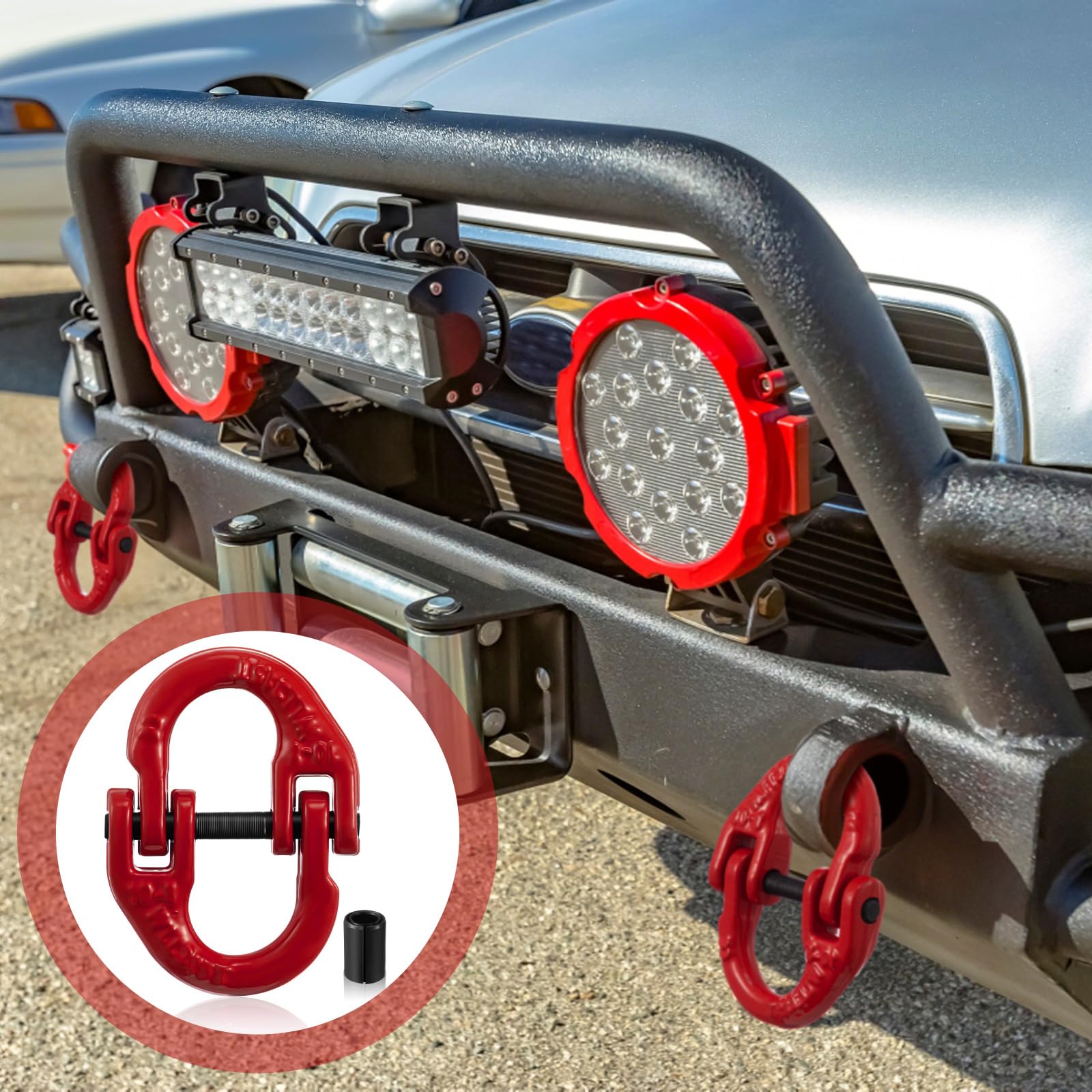 Paquete de 10 eslabones de conexión G80 de aleación de acero G80 de 3/8 pulgadas, enlace de conexión de eslabón de conexión pintado en rojo, adaptador de cadena de remolque de seguridad para