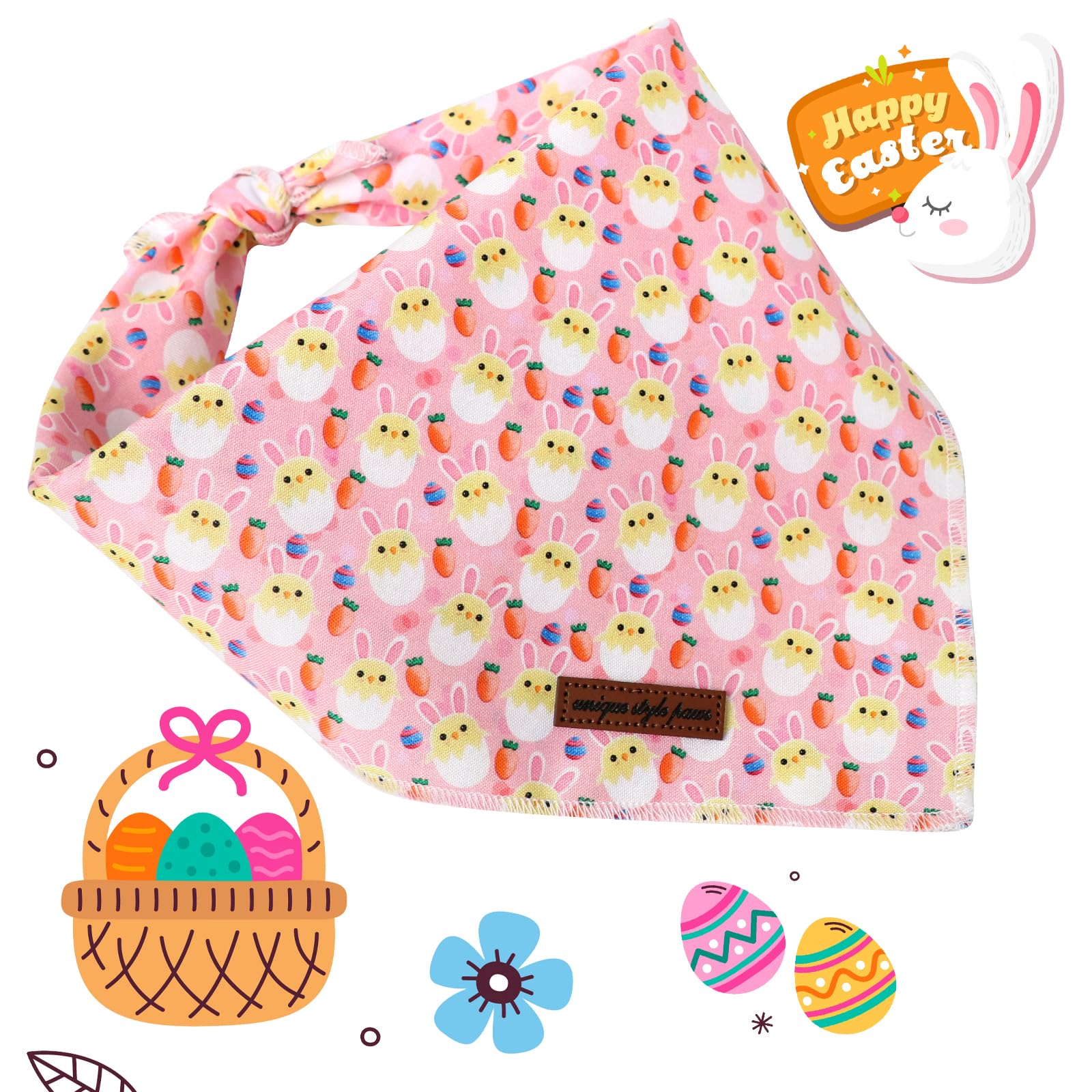 Unique style paws Easter Dog Bandana with Bow Easter Eggs Chicken Dog Bandanas for Small Medium Large Boys Girls Dogs