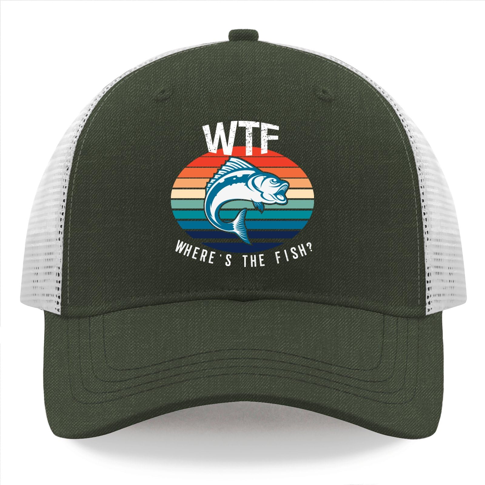 Funny Fishing Trucker Hat WTF Where's The Fish Hat T Trucker Hats Cycling Cap Army Green