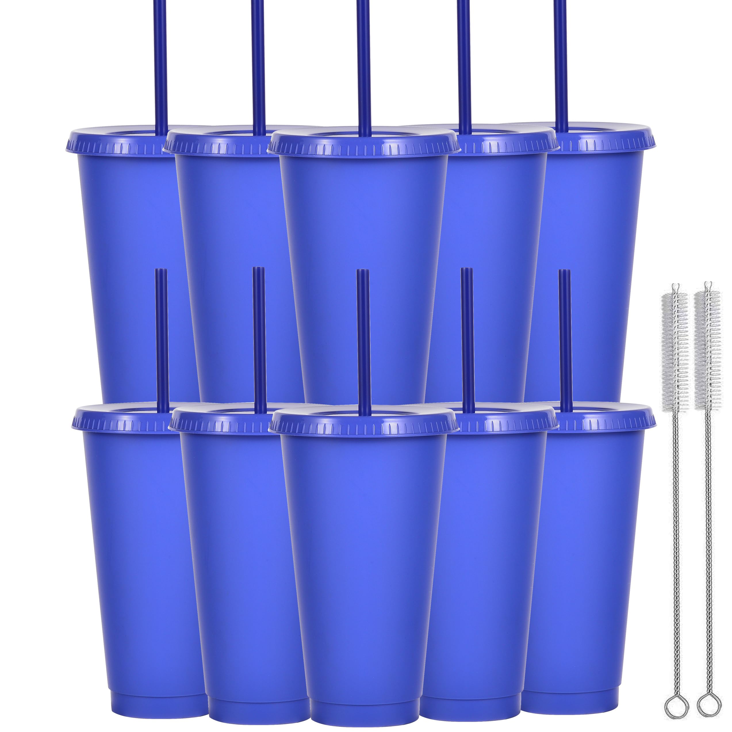 Yisituo 710ml Reusable Plastic Cups, 10 Pack Cold Cups with Lid and Straw, Tumblers Travel Mugs for Adults and Madam Party and Beach, Pool Gatherings (10, Blue) โ image 1