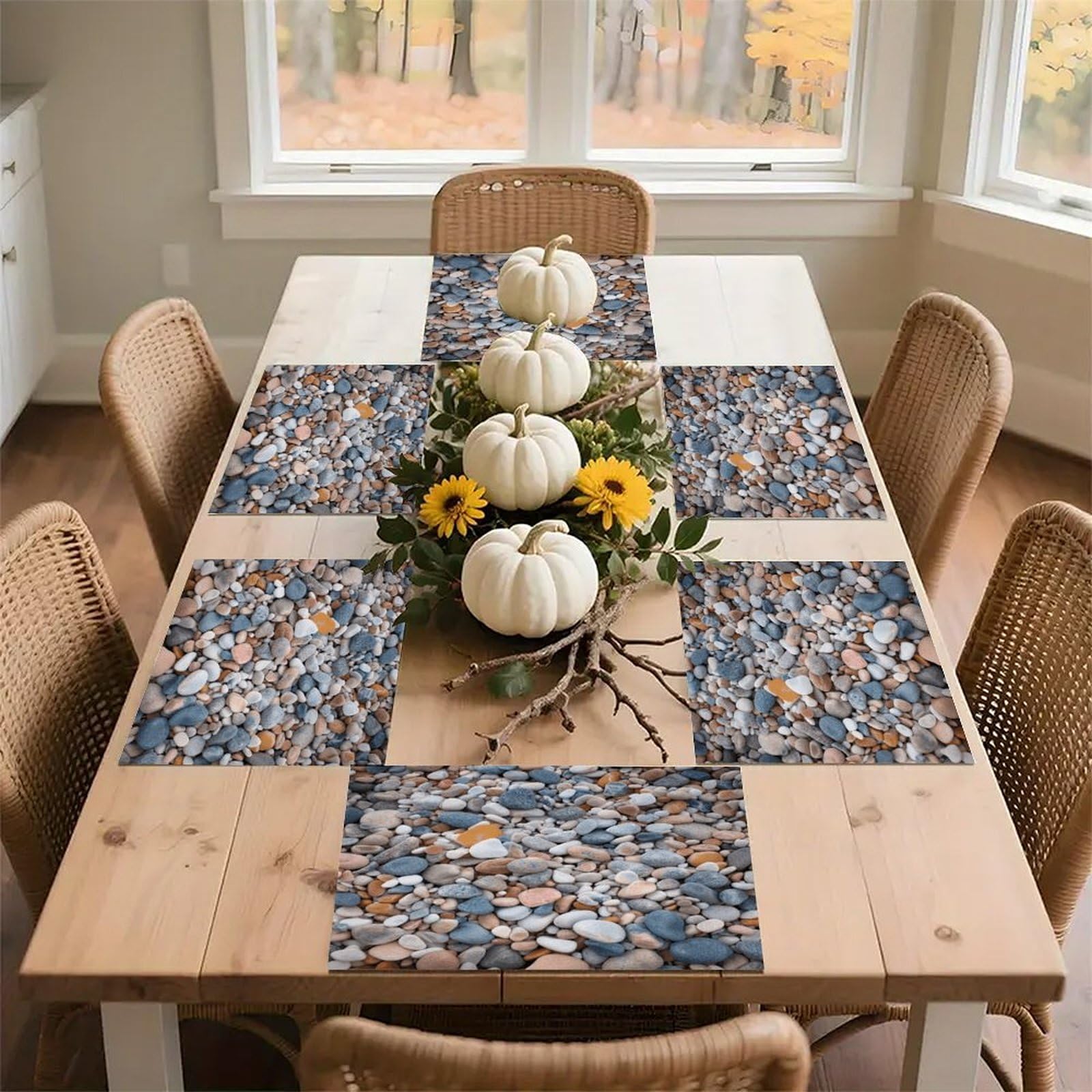 Beach Colored Pebbles Placemats Wipeable Heat Resistant Table Mats Washable Flax Place Mats Elegant Cloth Non-Slip Placemat for Kitchen Dinning Party Table Decor 12 * 18 in