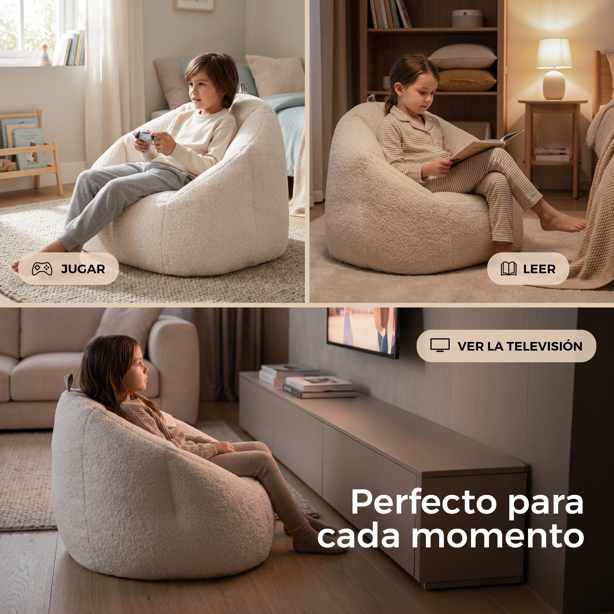 HAPPERS Puff Comfy Infantil | Sillón Suave y Cómodo para Niños y Niñas | Puff para Leer, Jugar o Ver la TV | Asiento Ligero para Dormitorio o Habitación Infantil