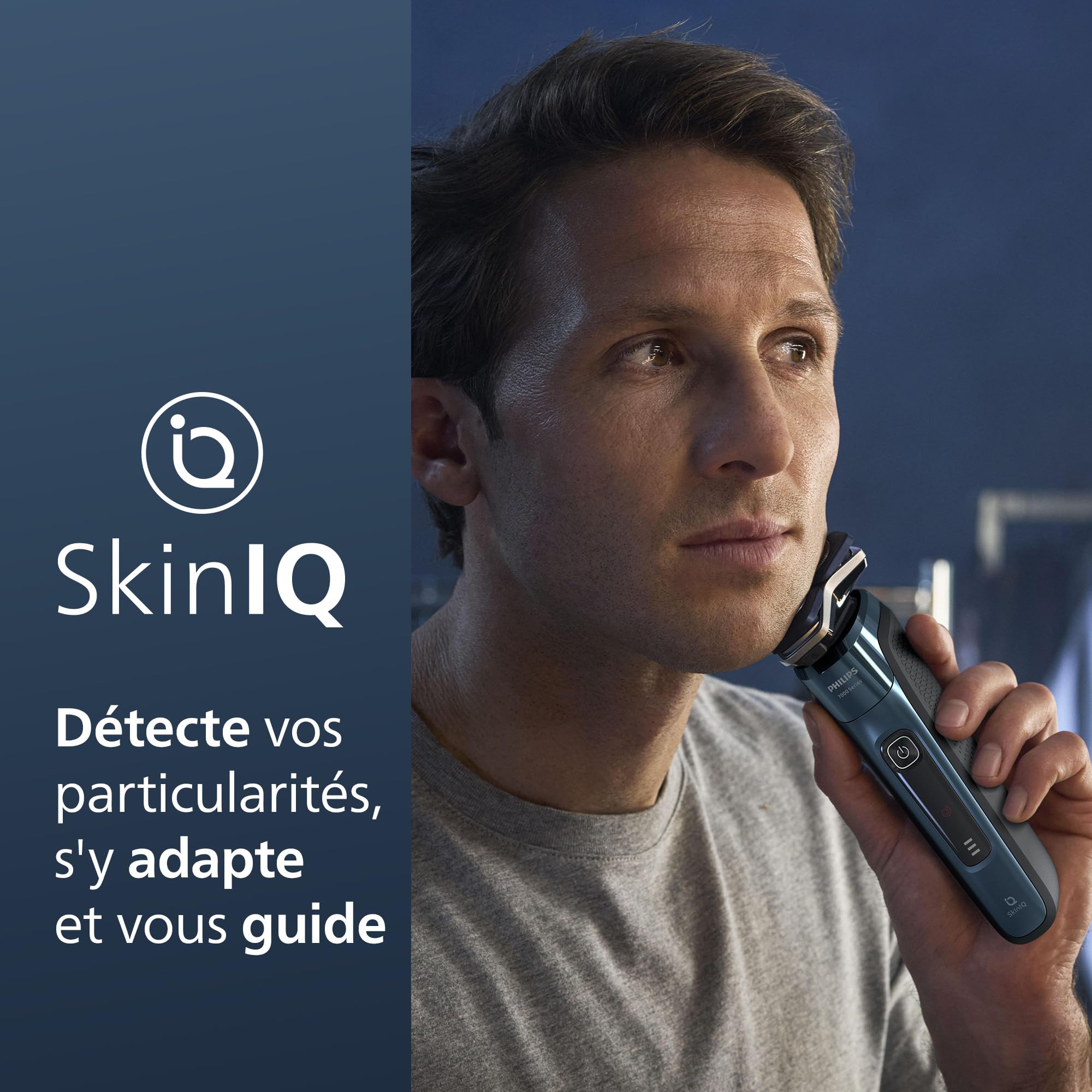 Philips Rasoir Philips Series 7000 - rasoir électrique Wet & Dry bleu glacier avec tondeuse rétractable intégrée, tondeuse à barbe, coffret de voyage, Quick Clean Pod et socle de charge (S7882/54)