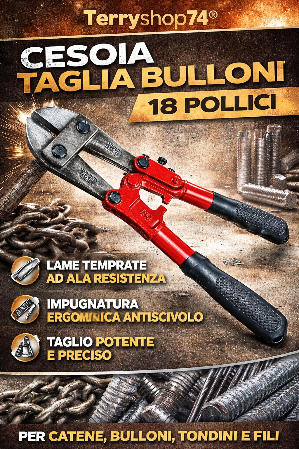 Terryshop74 Cizalla corta pernos 18 pulgadas – Alicates profesionales de alta palanca para cadenas, pernos, varillas e hilos de acero