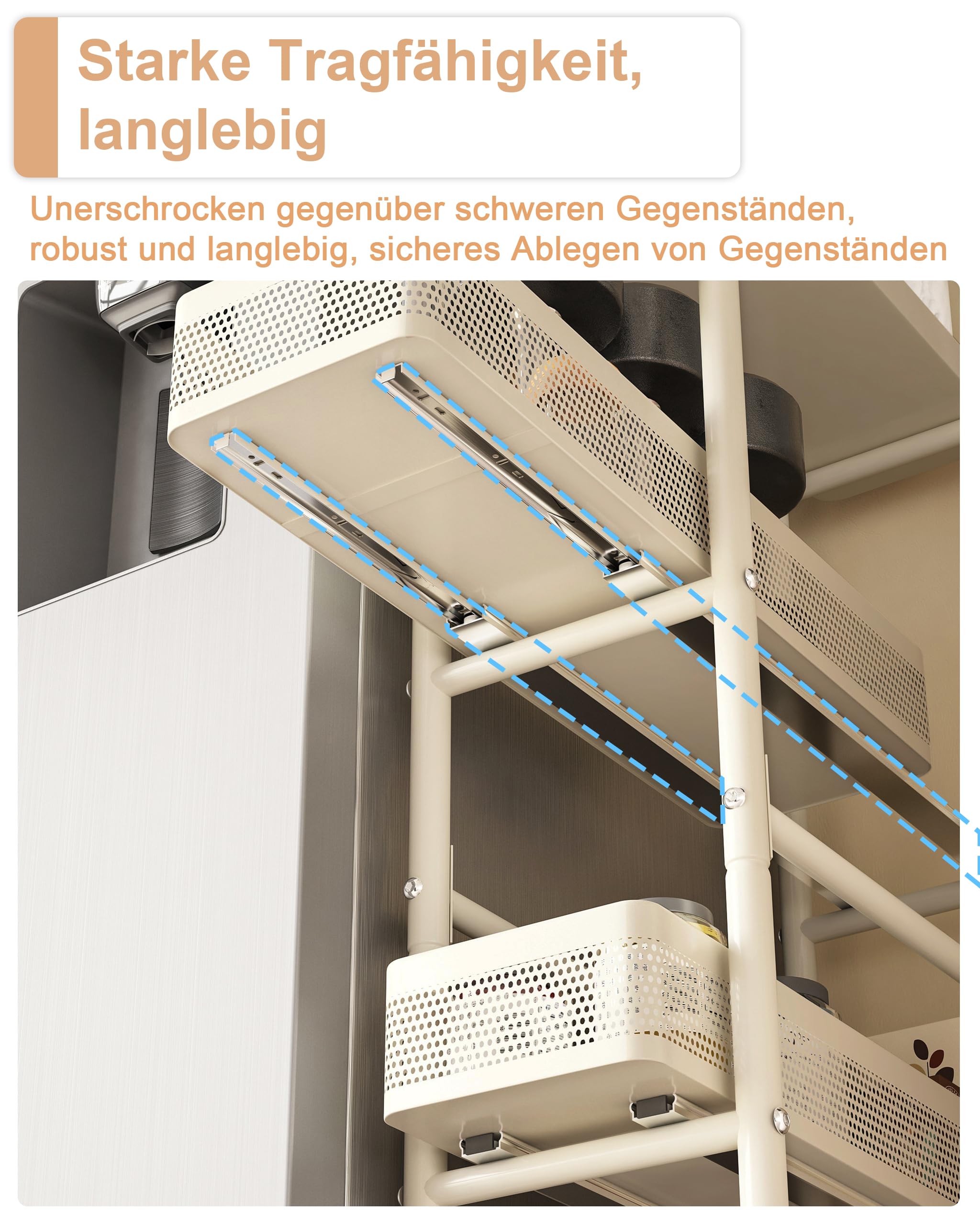 UMDONX Metall Küchenwagen Schmal mit Ausziehbare Schubladen,Nischenwagen Rollwagen 4 Ebenen,Nischenregal auf Rollen für Kleine Räume,Küche,Wohnzimmer,Arbeitszimmer,Bad(Weiß)