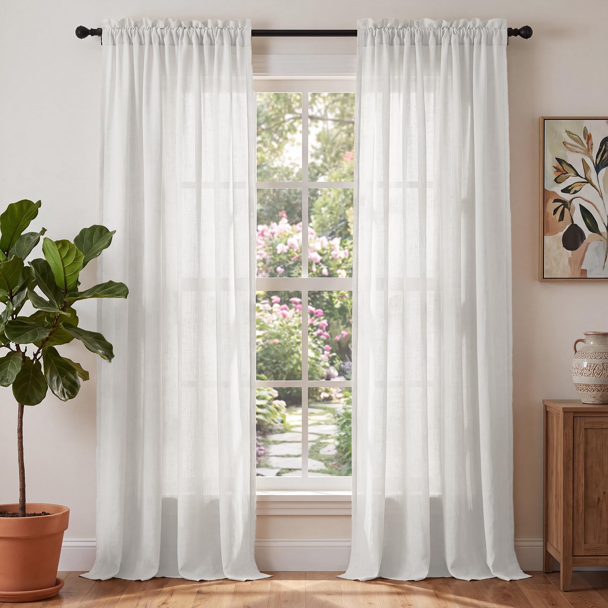 Cortinas de lino natural mezclado con dobladillo para cortinero, paneles de privacidad para reducción de luz, cortinas para sala de estar, cortinas de ahorro de energía para dormitorio, 2 paneles