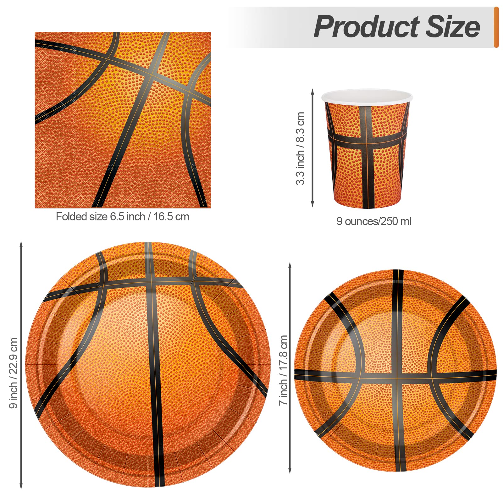Durony Basketball Party Supplies Pack - 169 Piece Set For 24 Guests, Includes Plates, Cups, Tablecloth - View #12