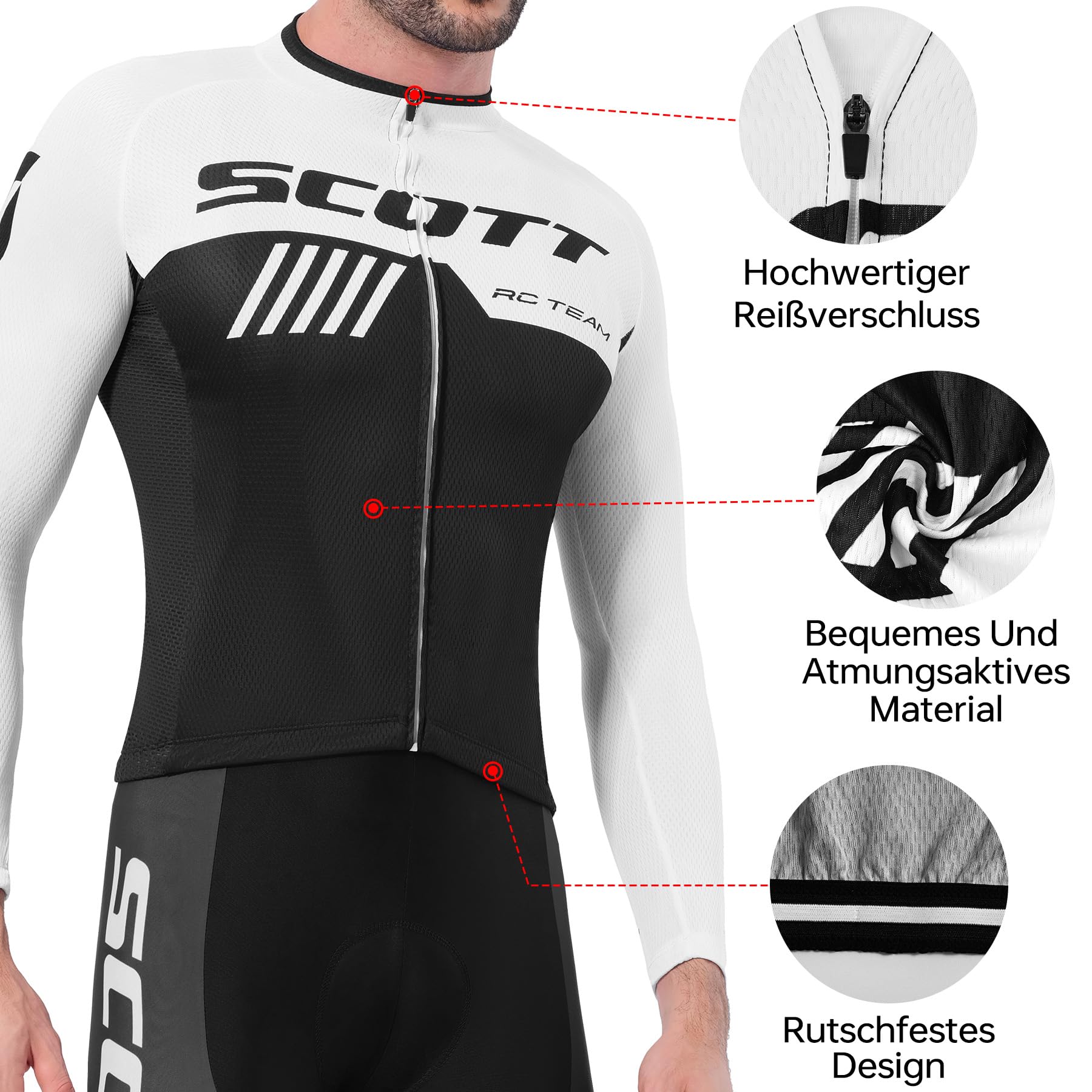 Ensemble Maillot Cyclisme à Manches Longues pour Homme Maillot Vélo | Course Tenue Cuissard Rembourré 5D Automne-hiver Poche Zippée Bandes Réfléchissantes Bandes Antidérapantes aux bas des Jambes
