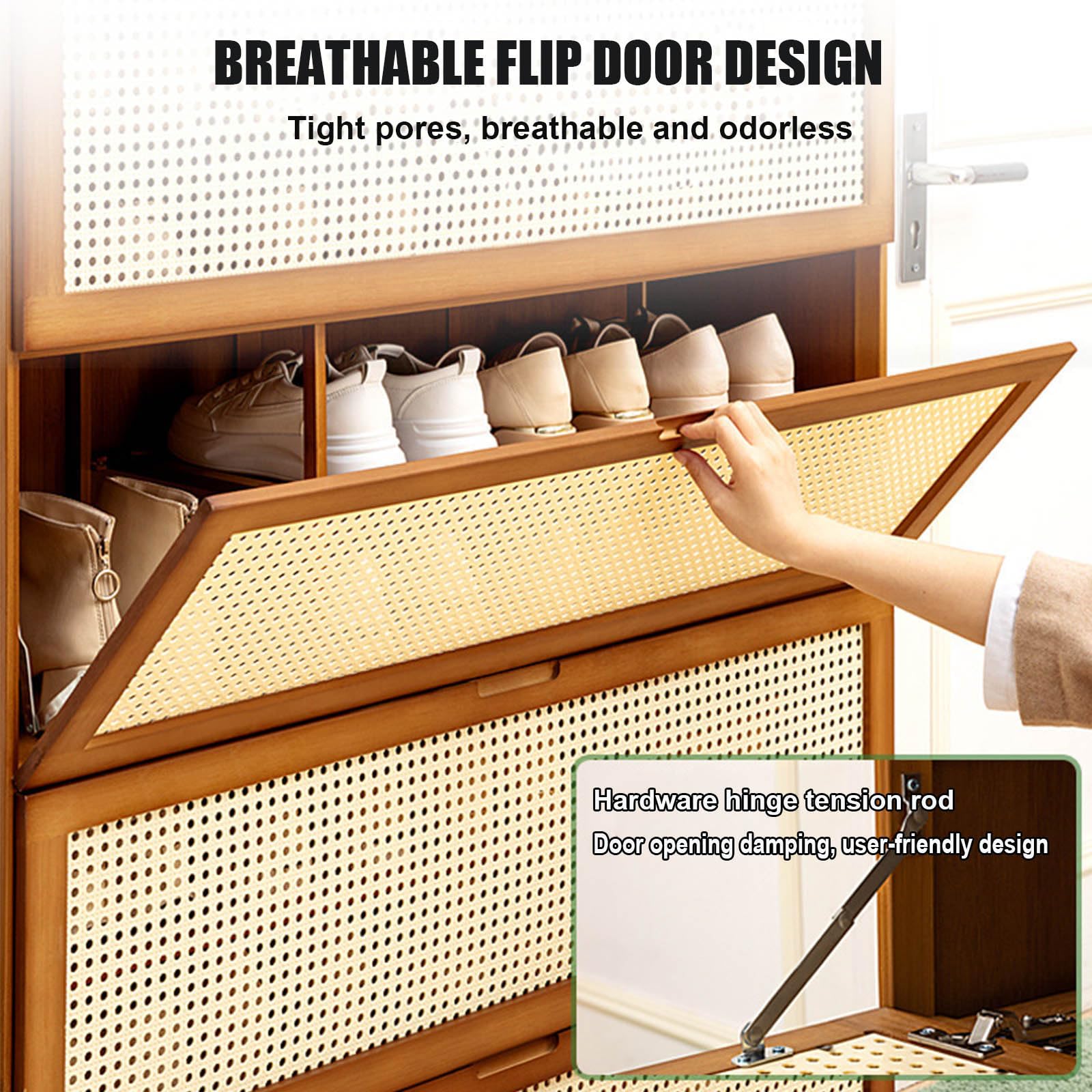 Scarpiera in bambù e Rattan con Ante a ribalta per Ingresso e Soggiorno, Sottile e Indipendente (80 * 33 * 115 cm)