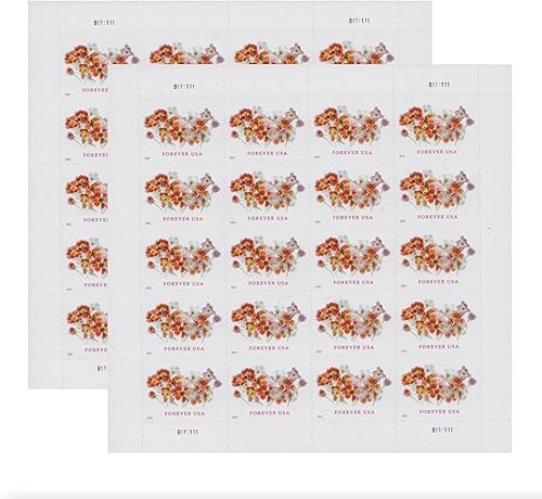 Tulips Forever - Sellos postales de primera clase 2022 Flores, jardín, amor, tema de boda (2 hojas, 40 sellos)