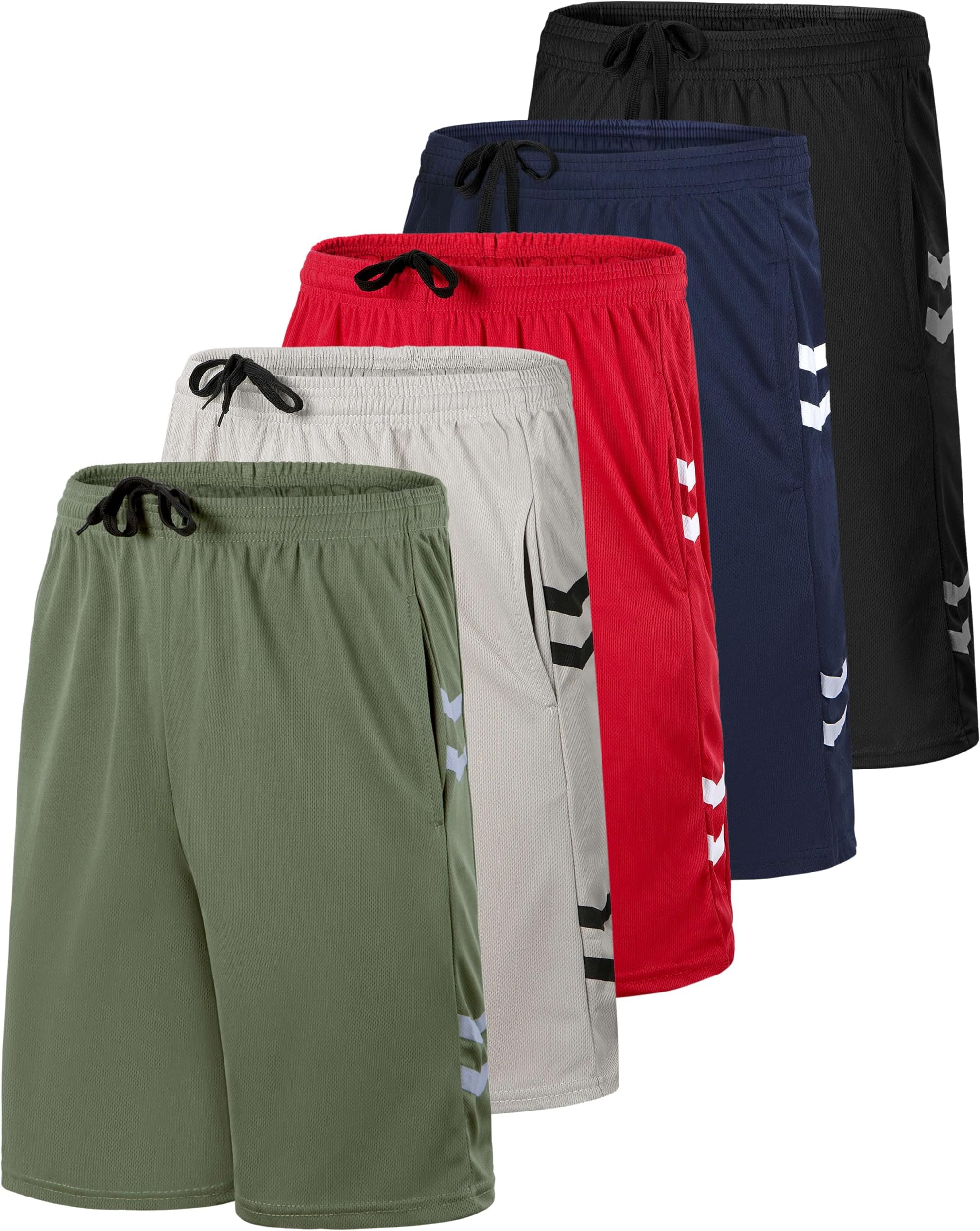 5 Pack: Boys' Mesh Basketball Athletic Shorts with Pockets – Teen Kids Youth Quick Dry Soccer Running Gym