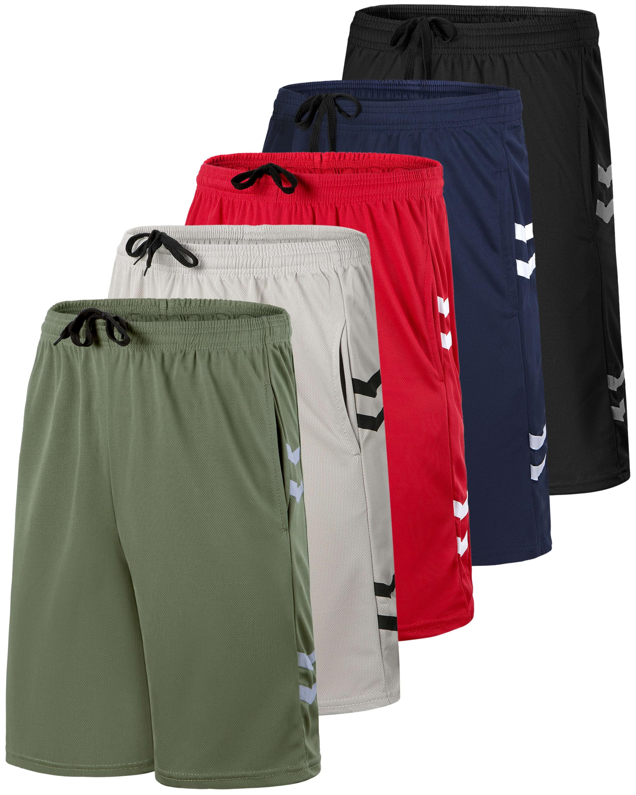 Real Essentials 5 Pack: Boys' Mesh Basketball Athletic Shorts with Pockets – Teen Kids Youth Quick Dry Soccer Running Gym
